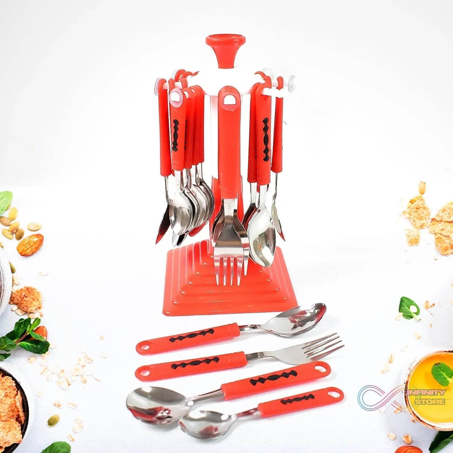 Classic Cutlery Set for Dining Table Stainless Steel 24-Piece Set With Stand (1 Set - infinityexculsivestore.com