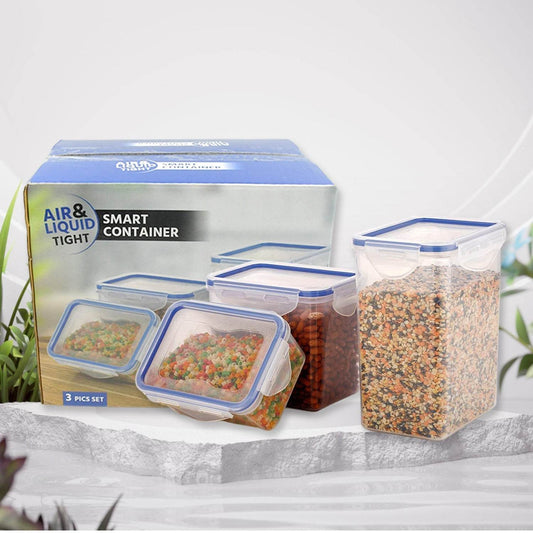 Classics Rectangular Plastic Airtight Food Storage Containers with Leak Proof Locking Lid Storage container set of 3 Pc( Approx Capacity 500ml,1000ml,1500ml, Transparent) - infinityexculsivestore.com
