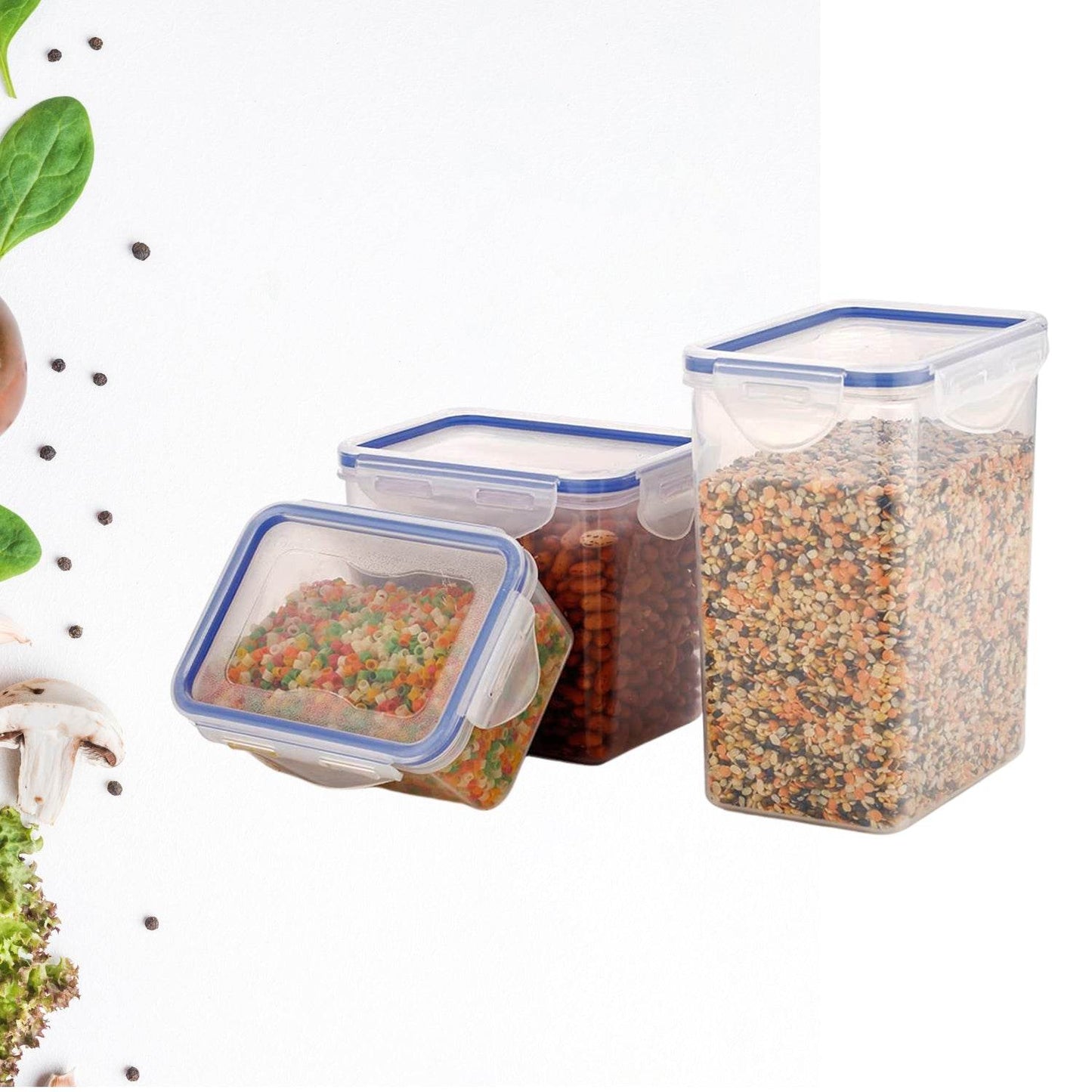Classics Rectangular Plastic Airtight Food Storage Containers with Leak Proof Locking Lid Storage container set of 3 Pc( Approx Capacity 500ml,1000ml,1500ml, Transparent) - infinityexculsivestore.com
