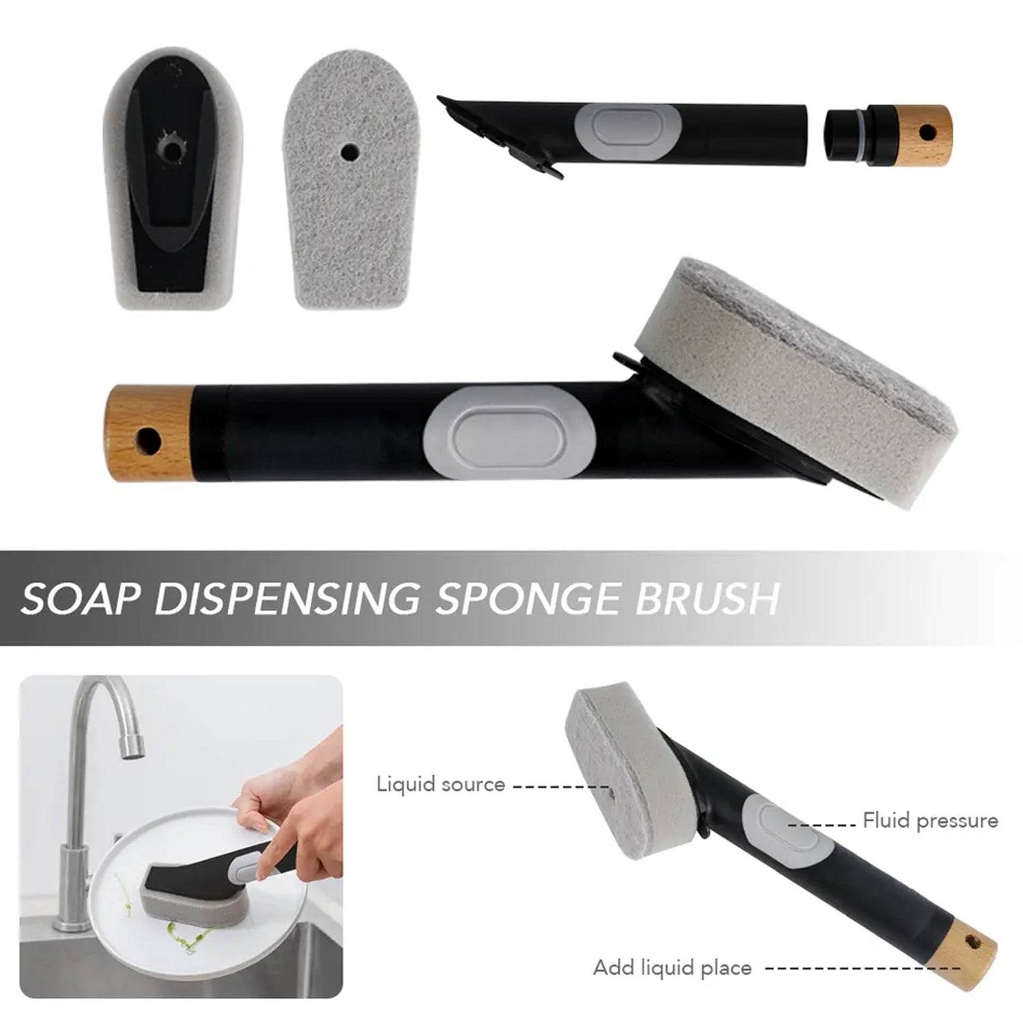Cleaning Brushes Set, Scrub Brush Bathroom Brush, Long Handle Liquid Dispenser Pot Washing Brush - infinityexculsivestore.com
