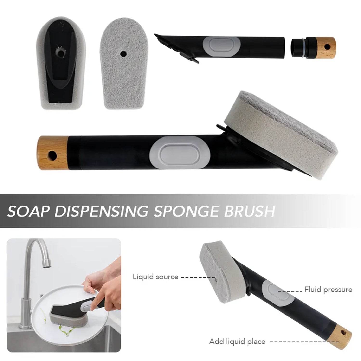 Cleaning Brushes Set, Scrub Brush Bathroom Brush, Long Handle Liquid Dispenser Pot Washing Brush - infinityexculsivestore.com