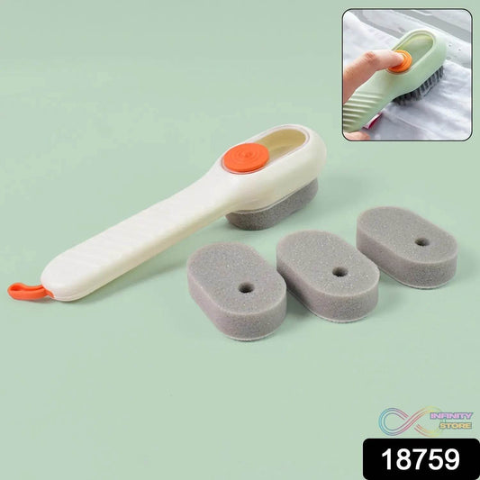 Cleaning Sponge Brush with Liquid / Soap Dispenser & With 4 Refill Brush Heads (1 Set) - infinityexculsivestore.com