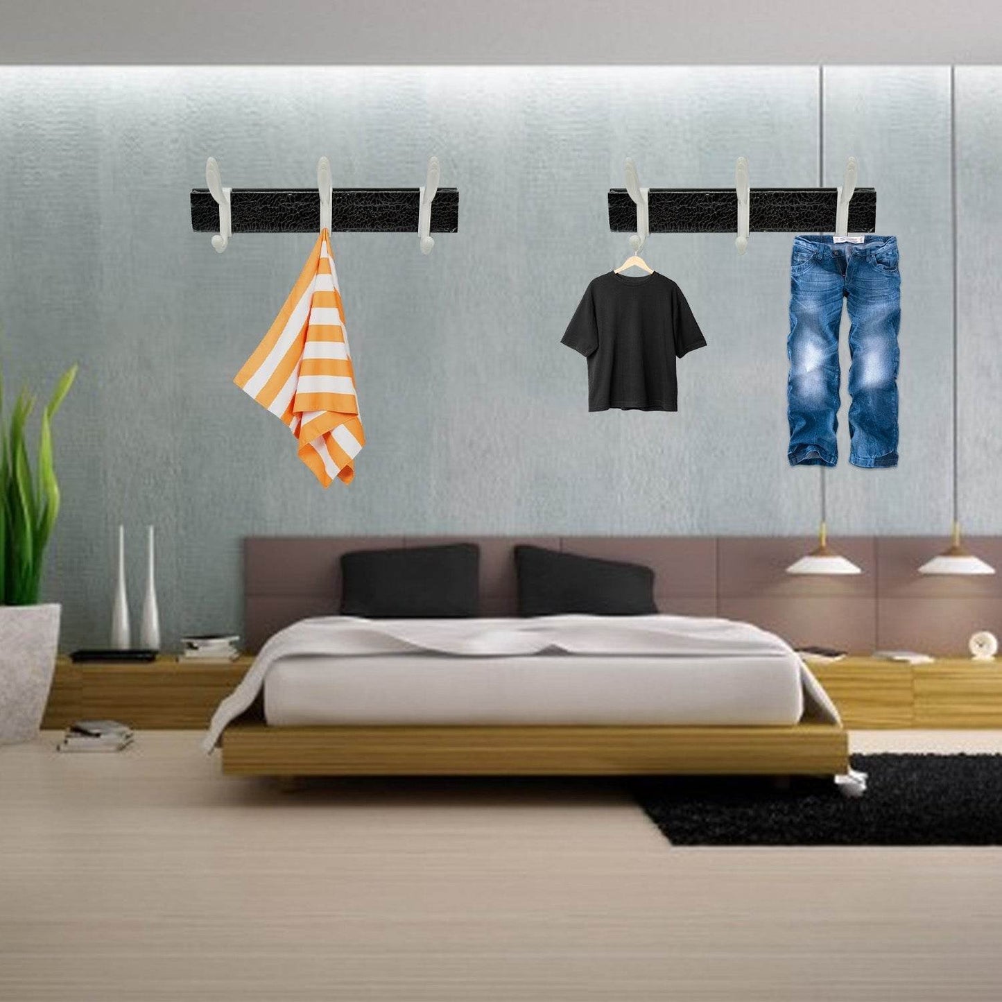 Cloth hanger, Wall Door Hooks Rail for Hanging Clothes for Hanging Hook Rack Rail, Extra Long Coat Hanger Wall Mount for Clothes, Jacket, Hats, 6 Hook - infinityexculsivestore.com