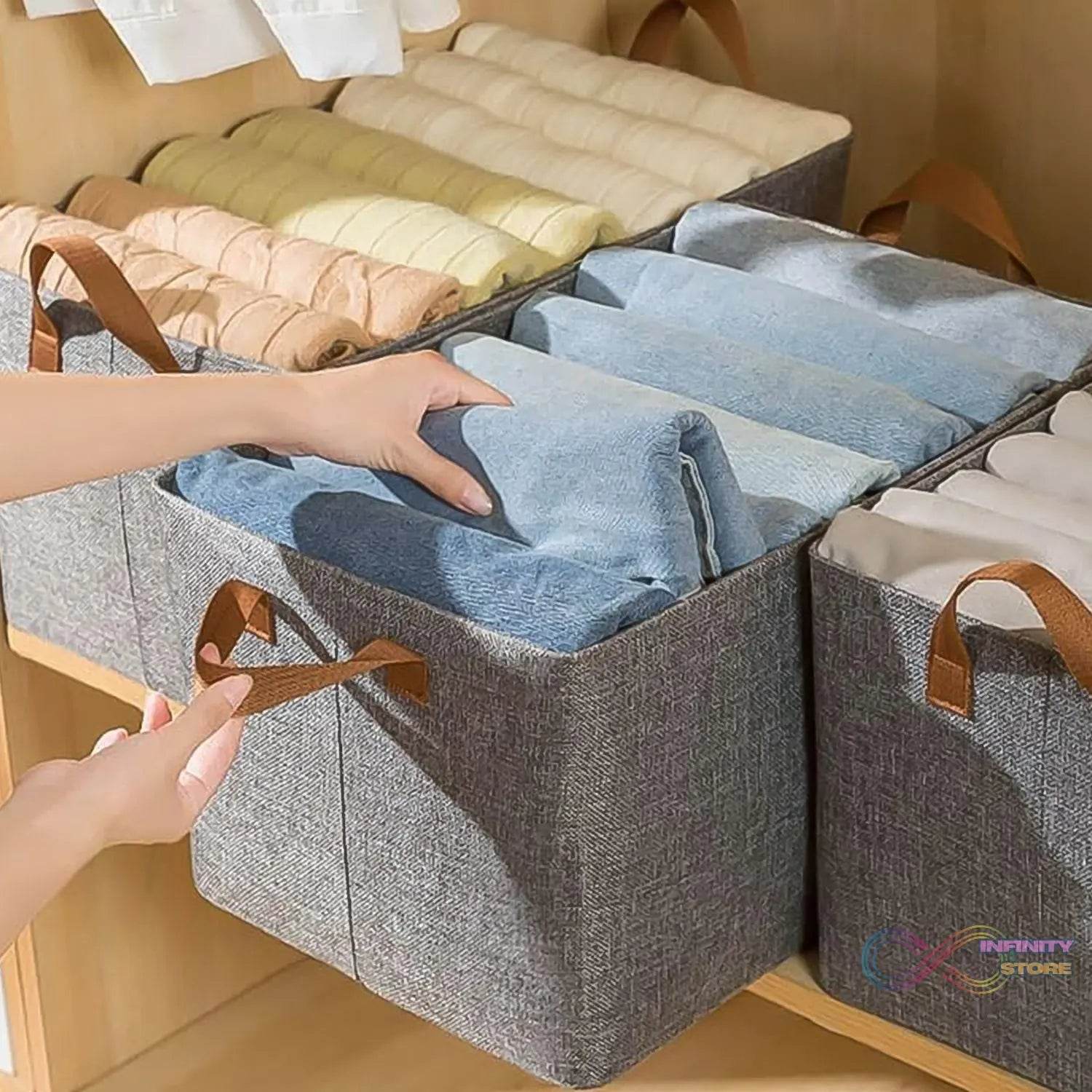 Cloth storage baskets, closet storage bins, Canvas Fabric Storage Basket for shelves, basket organizers for shelf, storage bins for clothes (48×27 Cm) - infinityexculsivestore.com