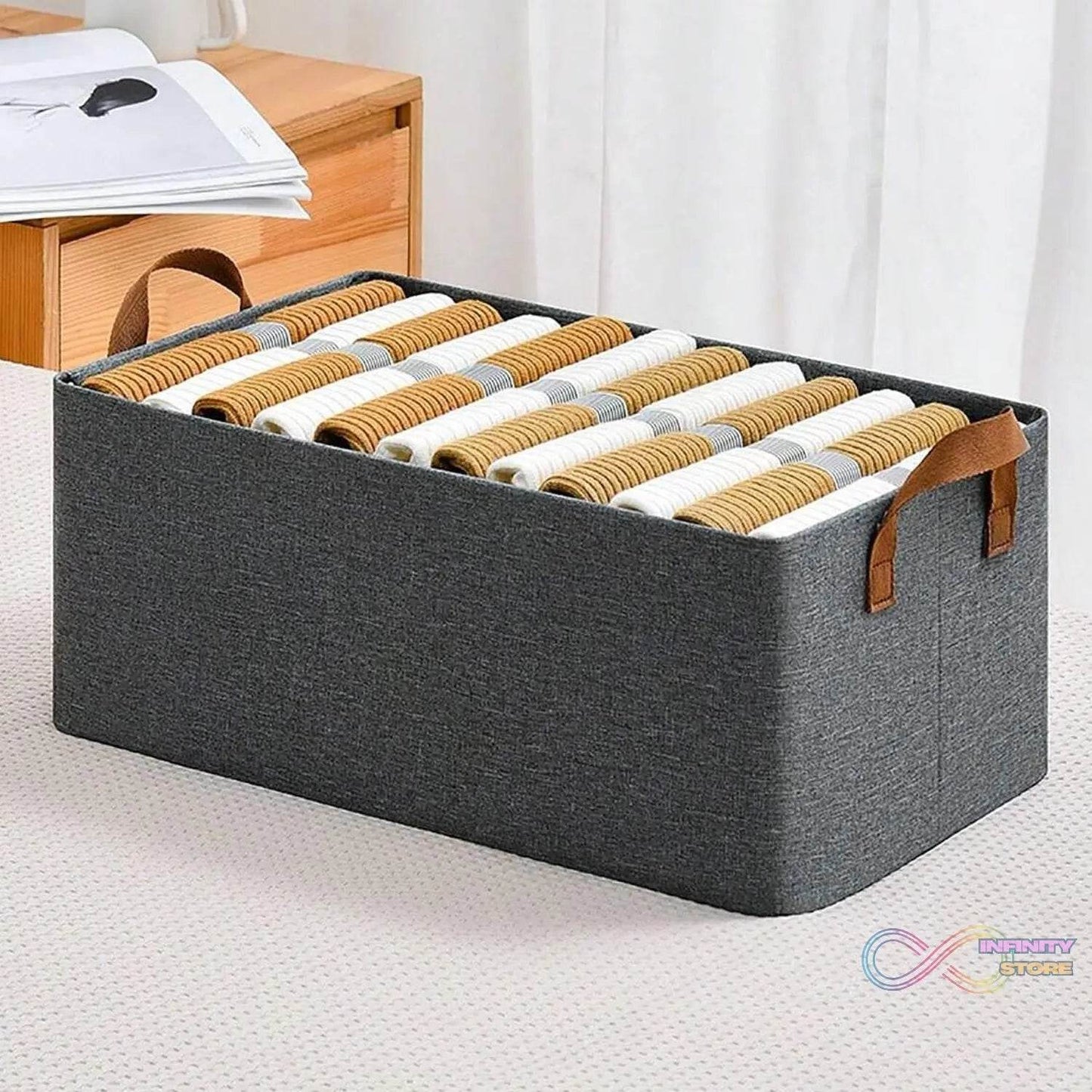 Cloth storage baskets, closet storage bins, Canvas Fabric Storage Basket for shelves, basket organizers for shelf, storage bins for clothes (48×27 Cm) - infinityexculsivestore.com