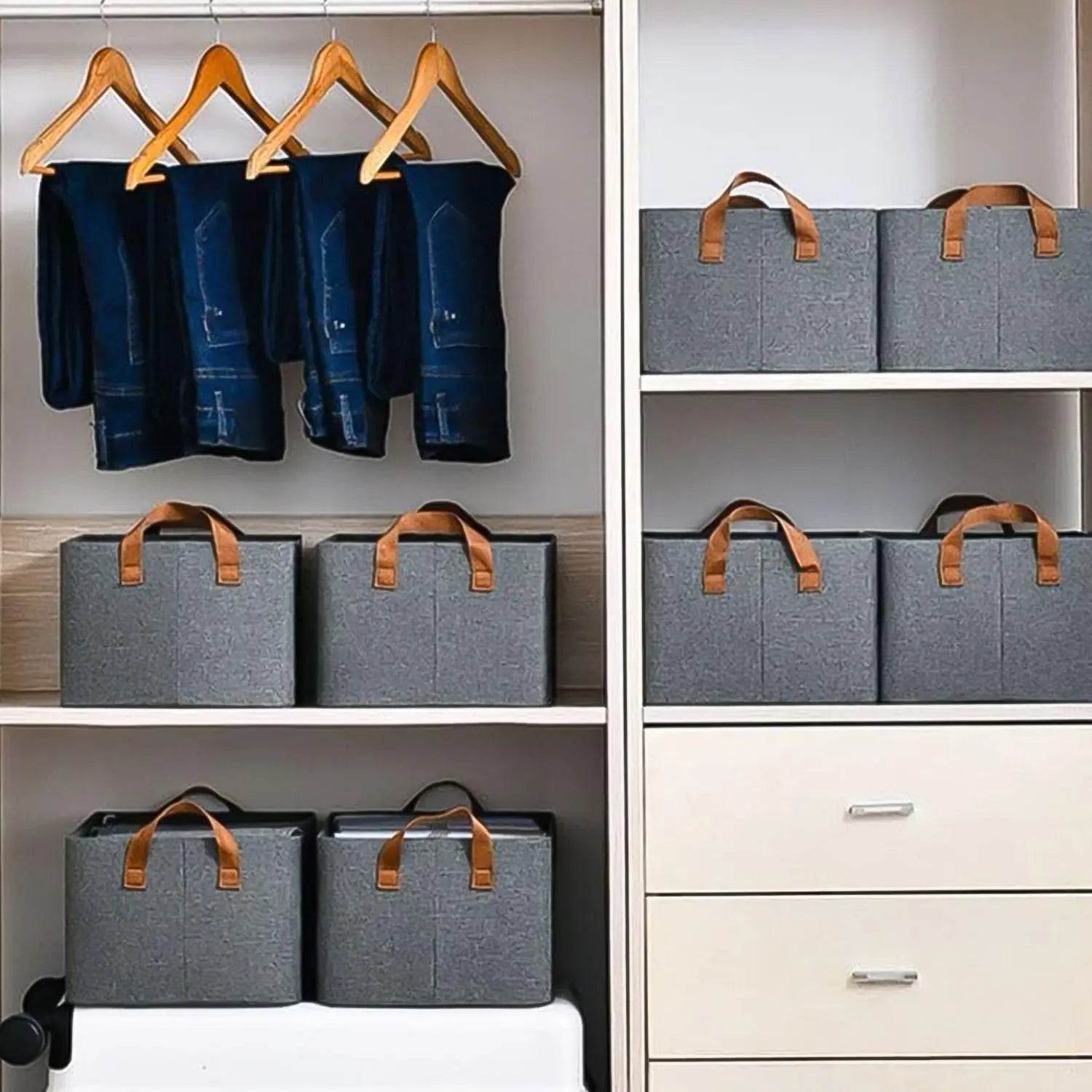 Cloth storage baskets, closet storage bins, Canvas Fabric Storage Basket for shelves, basket organizers for shelf, storage bins for clothes (48×27 Cm) - infinityexculsivestore.com