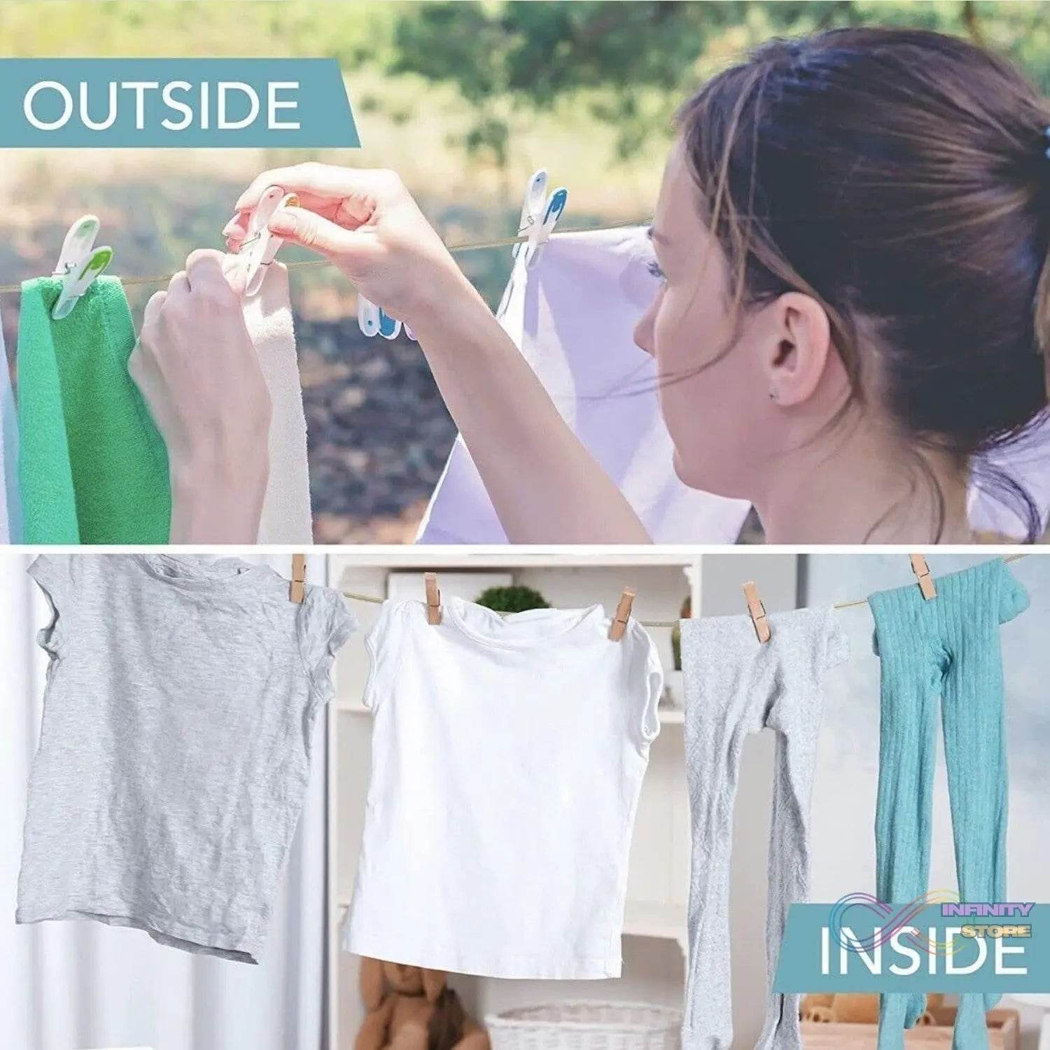 Clothesline Portable Travel Clothesline Adjustable with 2 Plastic Hooks (10 M Approx / 1 Pc) - infinityexculsivestore.com