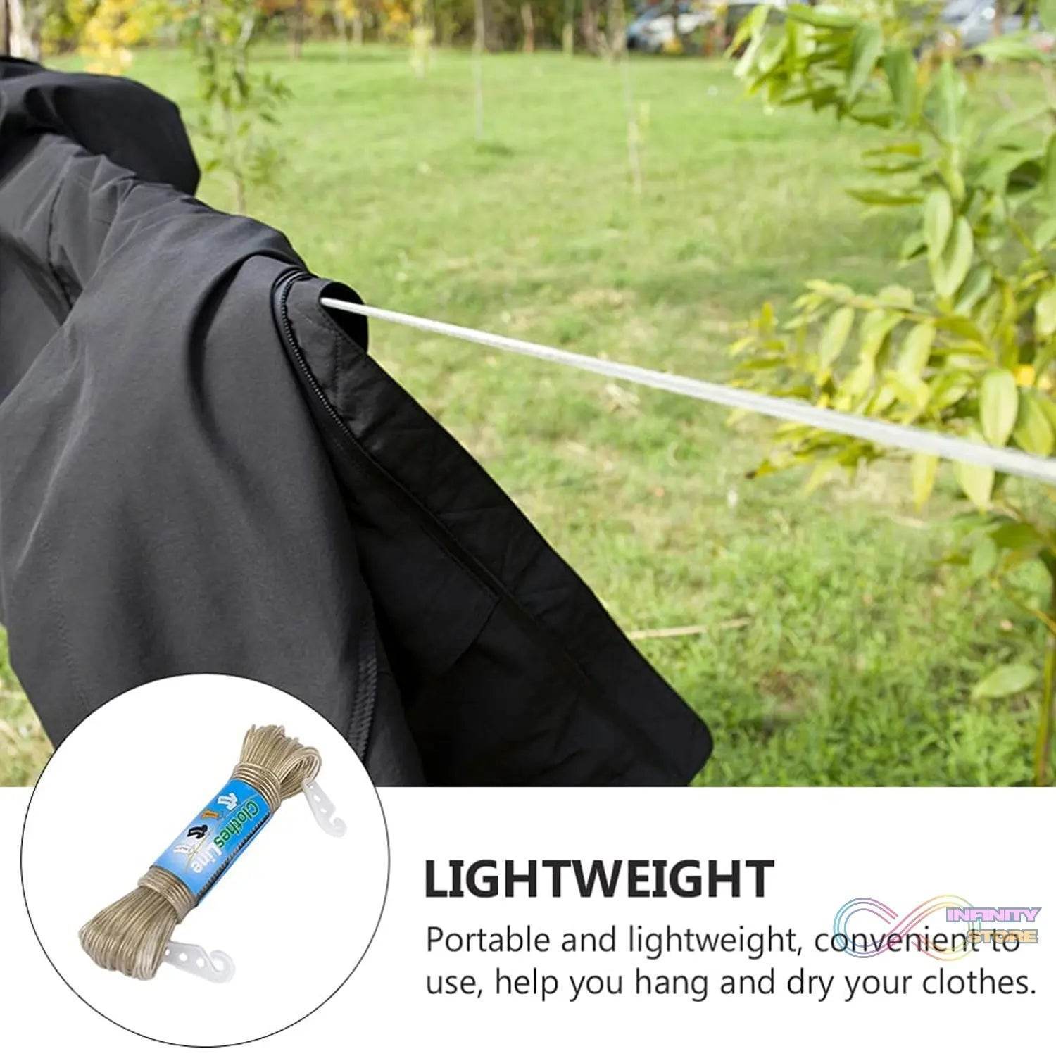 Clothesline Portable Travel Clothesline Adjustable with 2 Plastic Hooks (10 M Approx / 1 Pc) - infinityexculsivestore.com