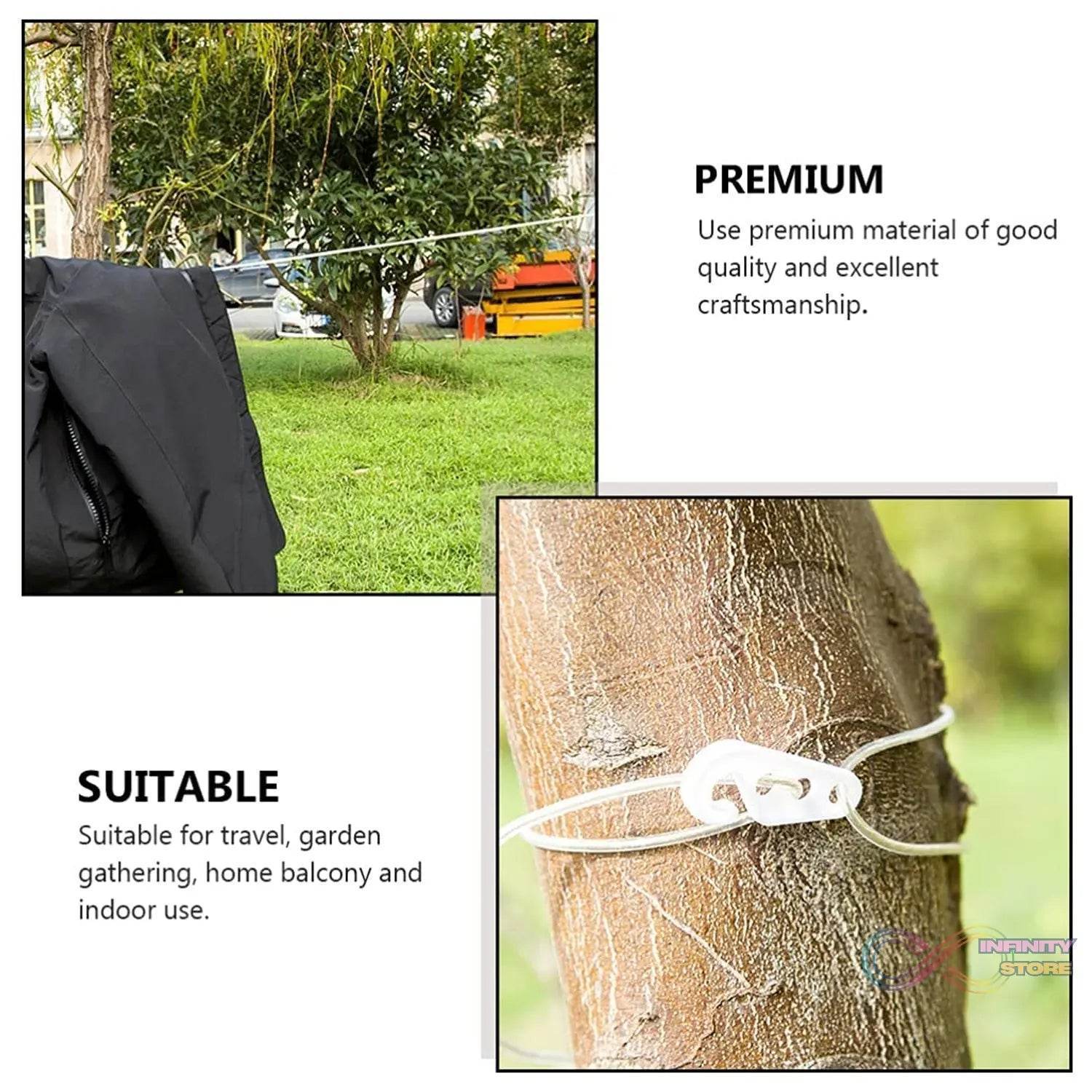 Clothesline Portable Travel Clothesline Adjustable with 2 Plastic Hooks (10 M Approx / 1 Pc) - infinityexculsivestore.com