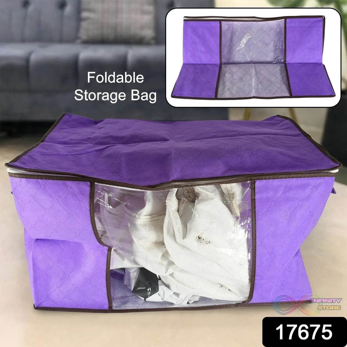 Clothing storage bag with zipper, non-woven storage bag for storing the clothes and sarees. - infinityexculsivestore.com