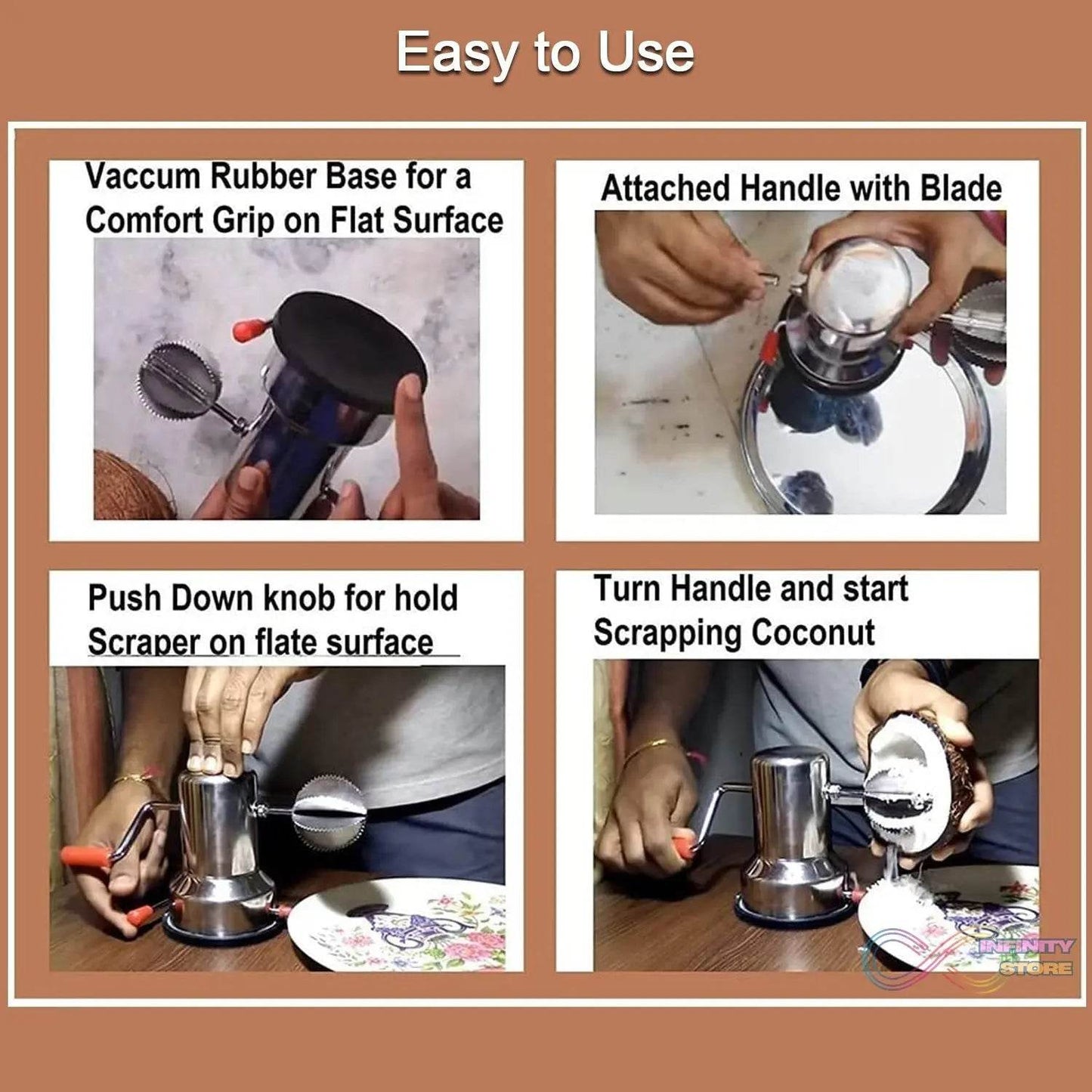 Coconut scrapers Machine Manual Steel For Home & Kitchen Use - infinityexculsivestore.com
