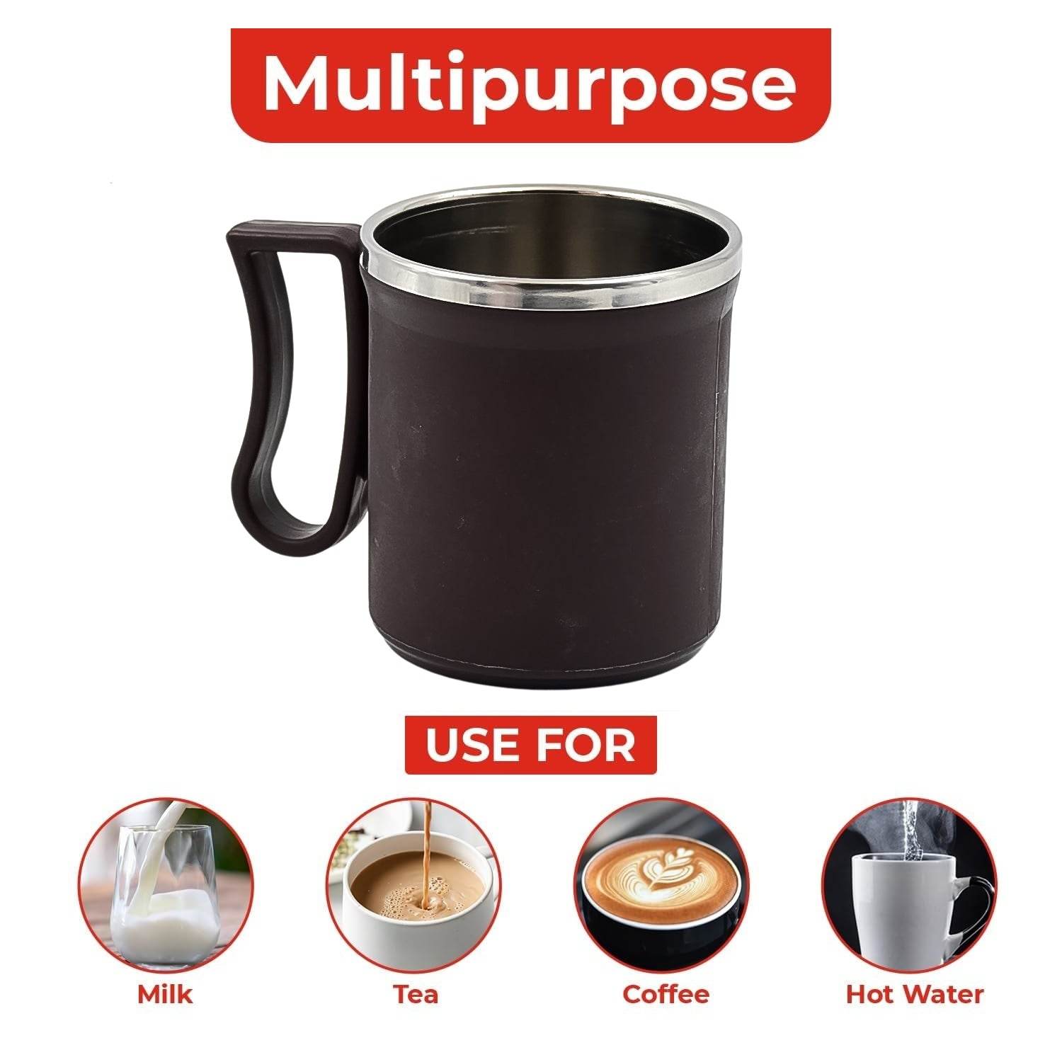 Coffee Mug with Lid and Handle-Plastic Covered Stainless Steel Mug (Random Color, Approx 200 ML) - infinityexculsivestore.com