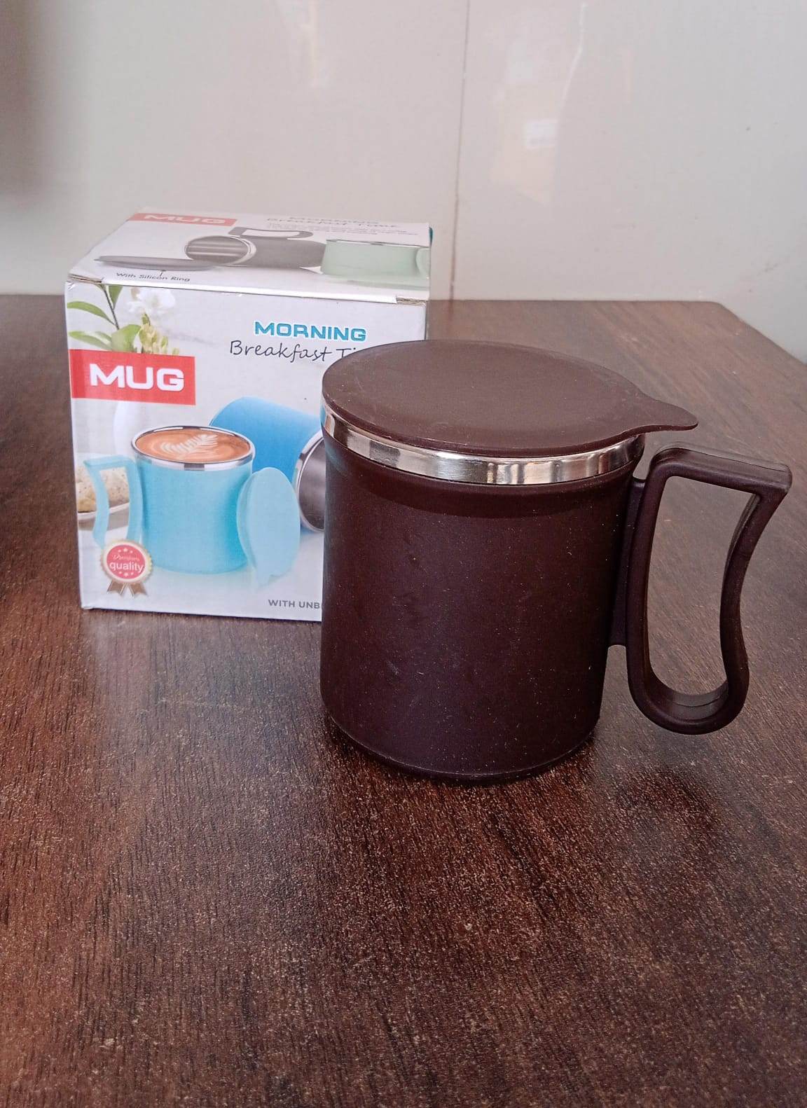 Coffee Mug with Lid and Handle-Plastic Covered Stainless Steel Mug (Random Color, Approx 200 ML) - infinityexculsivestore.com