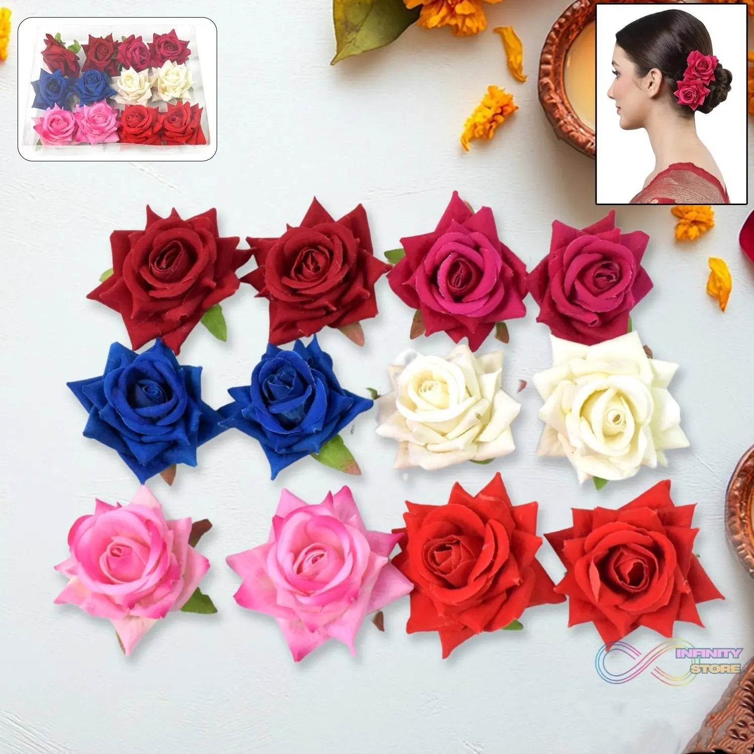 Colourful Flowing Flower Hair Pin (12 Pcs Set / Mix Color) - infinityexculsivestore.com