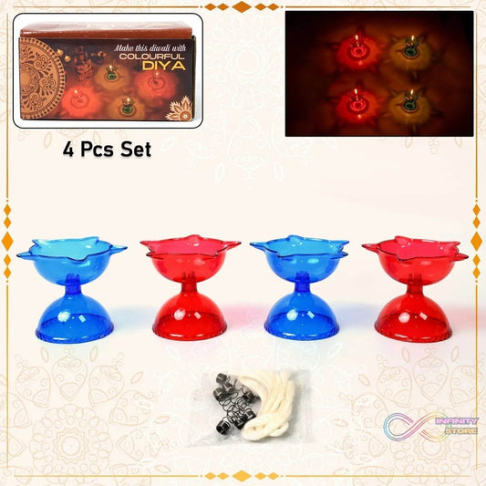 Colourful Reflection Diya Combo Plastic Candle Cup with Multi Shape (4 Pcs Set) - infinityexculsivestore.com