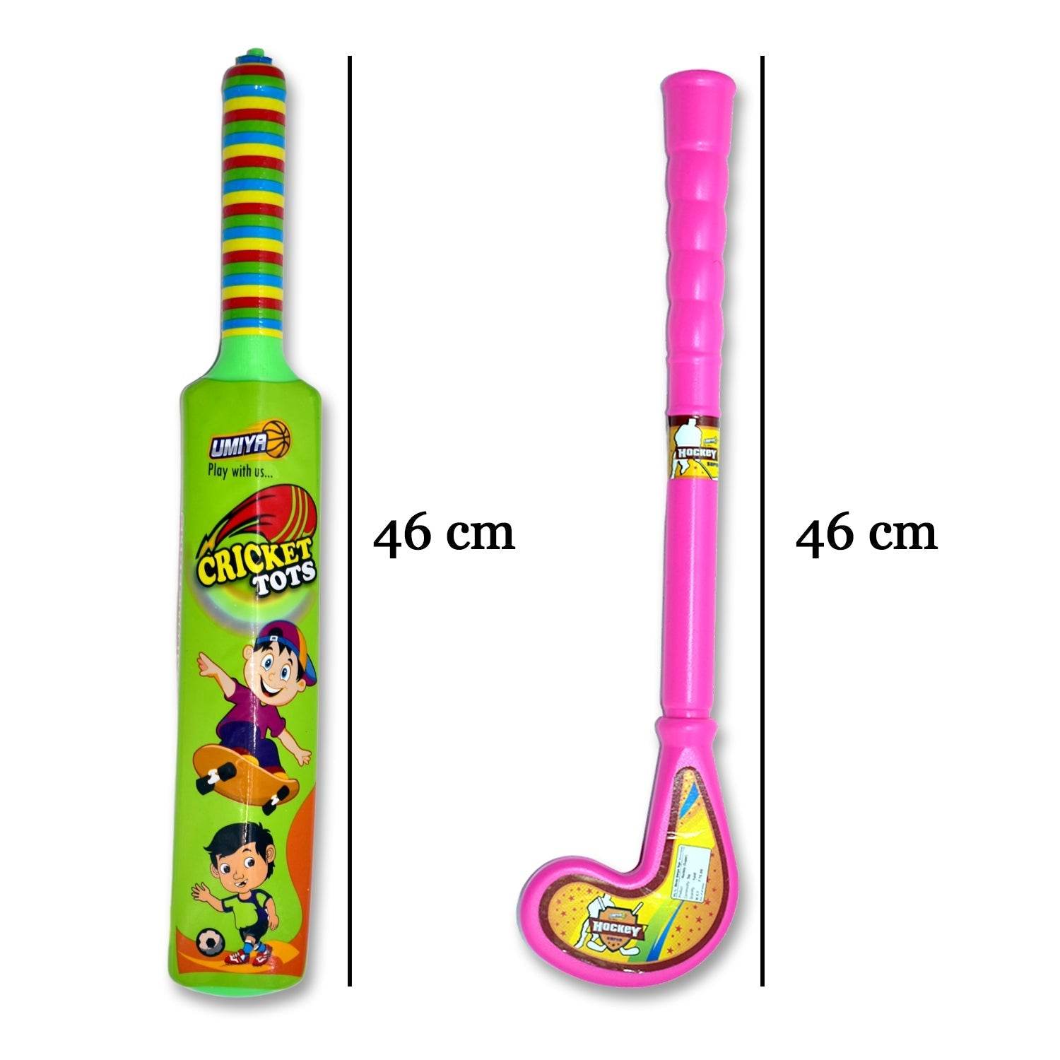 Combo of Light Weight Plastic Bat, Ball & Hockey for Kids, Boys, Indoor, Outdoor Play - infinityexculsivestore.com