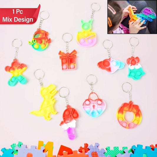 Compact Silicone Pop it Keychain Toy - Birthday Return Gift of Kids - Portable Bubble Popping Fun Stress Relief Fidget Toy (mix design | 1 Pc) - infinityexculsivestore.com