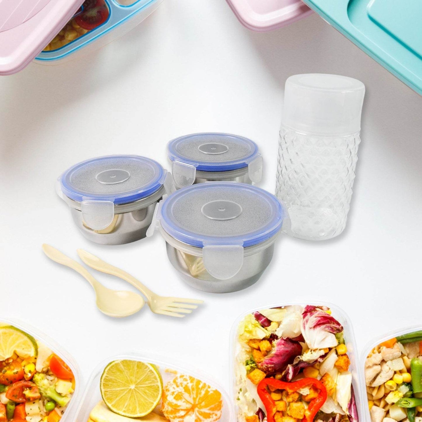 Compact Stainless Steel Airtight Lunch Box Set - 4 pcs (3 Leakproof Containers and 1 Bottle) - infinityexculsivestore.com
