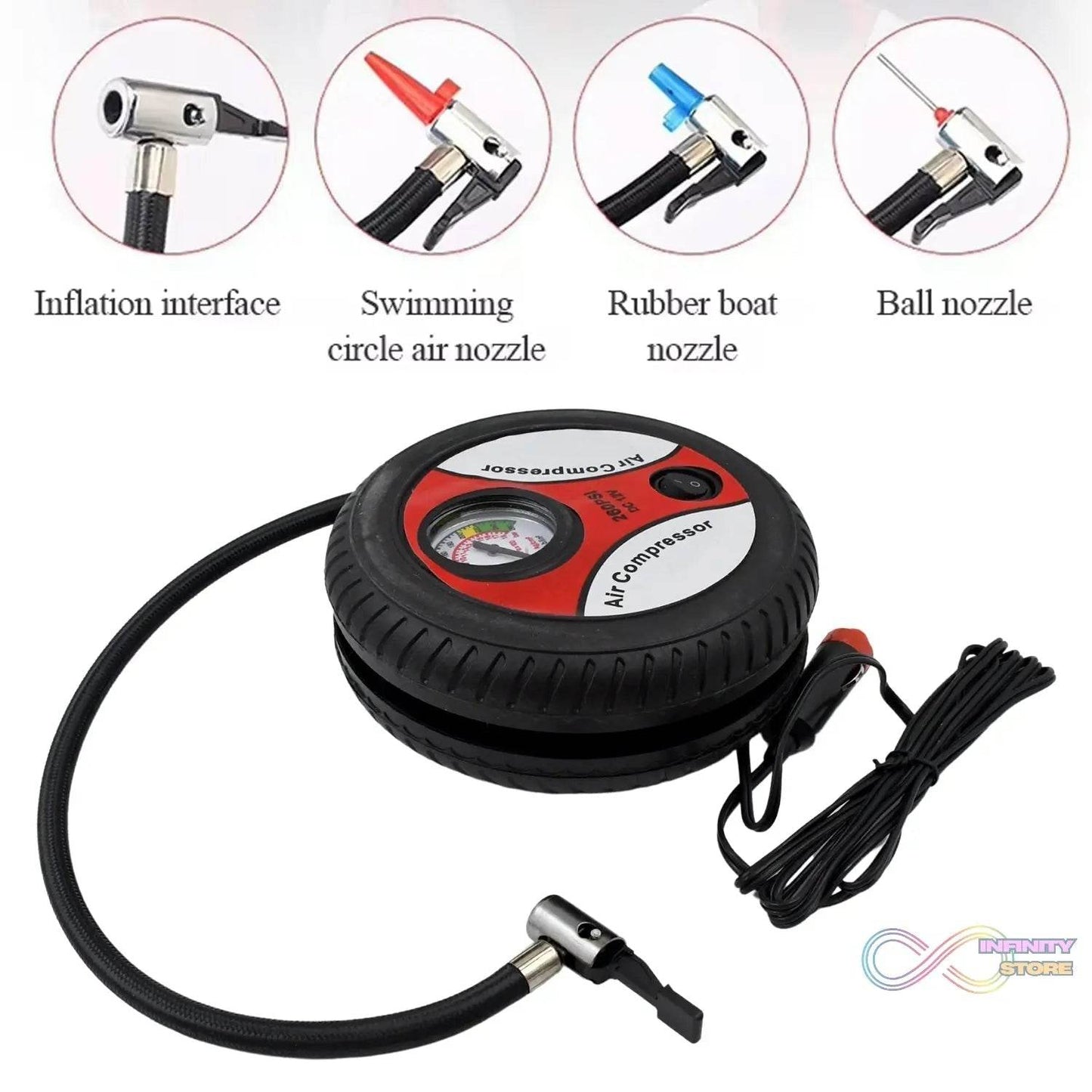 Compressor for Car and Bike 12V 260 PSI Tyre Inflator Air Pump - infinityexculsivestore.com