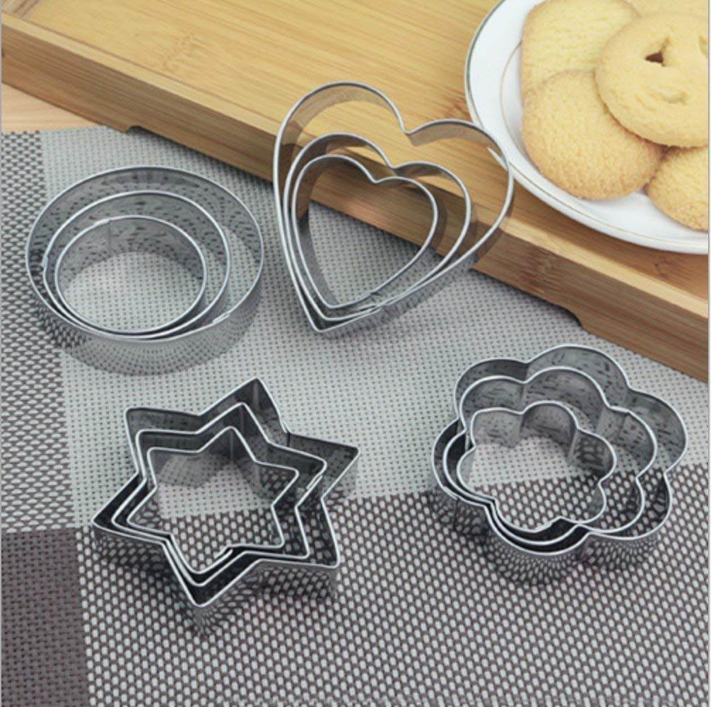 Cookie Cutter Stainless Steel Cookie Cutter with Shape Heart Round Star and Flower (12 Pieces) - infinityexculsivestore.com