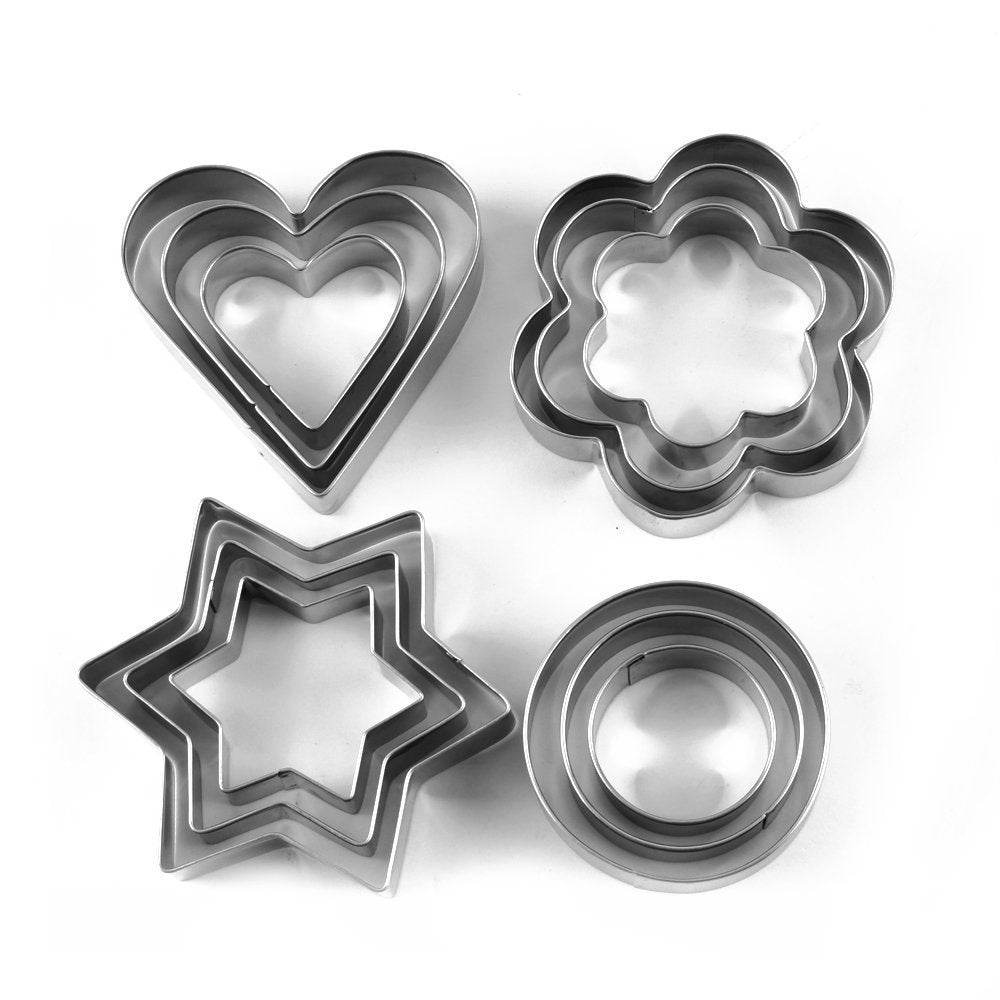 Cookie Cutter Stainless Steel Cookie Cutter with Shape Heart Round Star and Flower (12 Pieces) - infinityexculsivestore.com