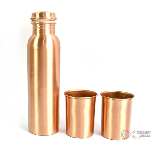 Copper Water Bottle 2 Glasses with Gift Box (3 Pcs Set) - infinityexculsivestore.com