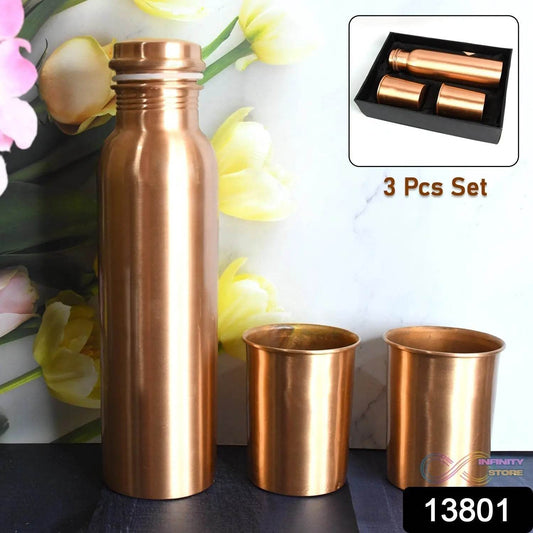 Copper Water Bottle 2 Glasses with Gift Box (3 Pcs Set) - infinityexculsivestore.com