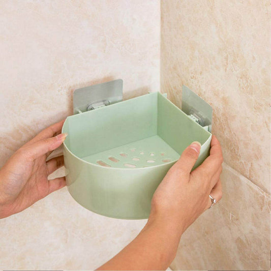 Corner Shelf Bathroom Kitchen Rack Self Adhesive Shower Caddy Plastic Triangle Wall Mount Storage Basket - infinityexculsivestore.com