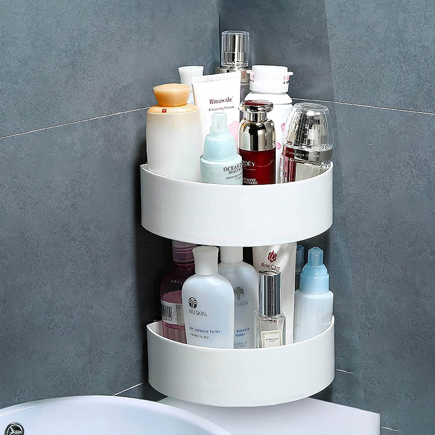 Corner Shelf Bathroom Kitchen Rack Self Adhesive Shower Caddy Plastic Triangle Wall Mount Storage Basket - infinityexculsivestore.com
