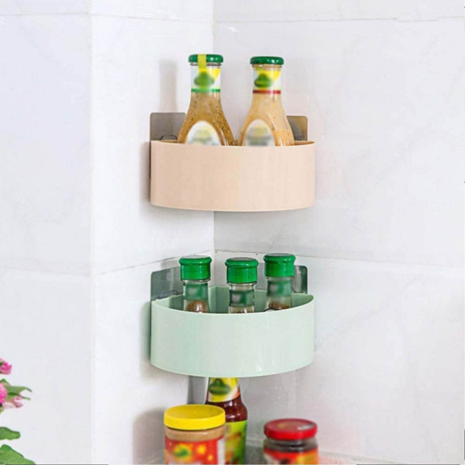 Corner Shelf Bathroom Kitchen Rack Self Adhesive Shower Caddy Plastic Triangle Wall Mount Storage Basket - infinityexculsivestore.com