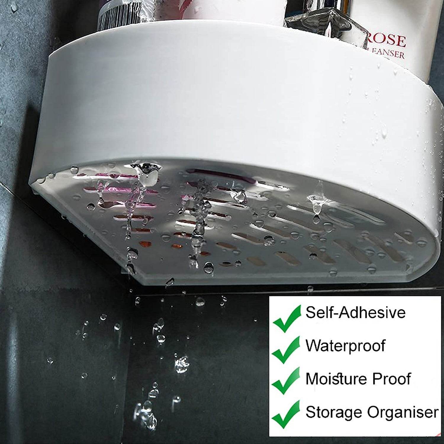 Corner Shelf Bathroom Kitchen Rack Self Adhesive Shower Caddy Plastic Triangle Wall Mount Storage Basket - infinityexculsivestore.com