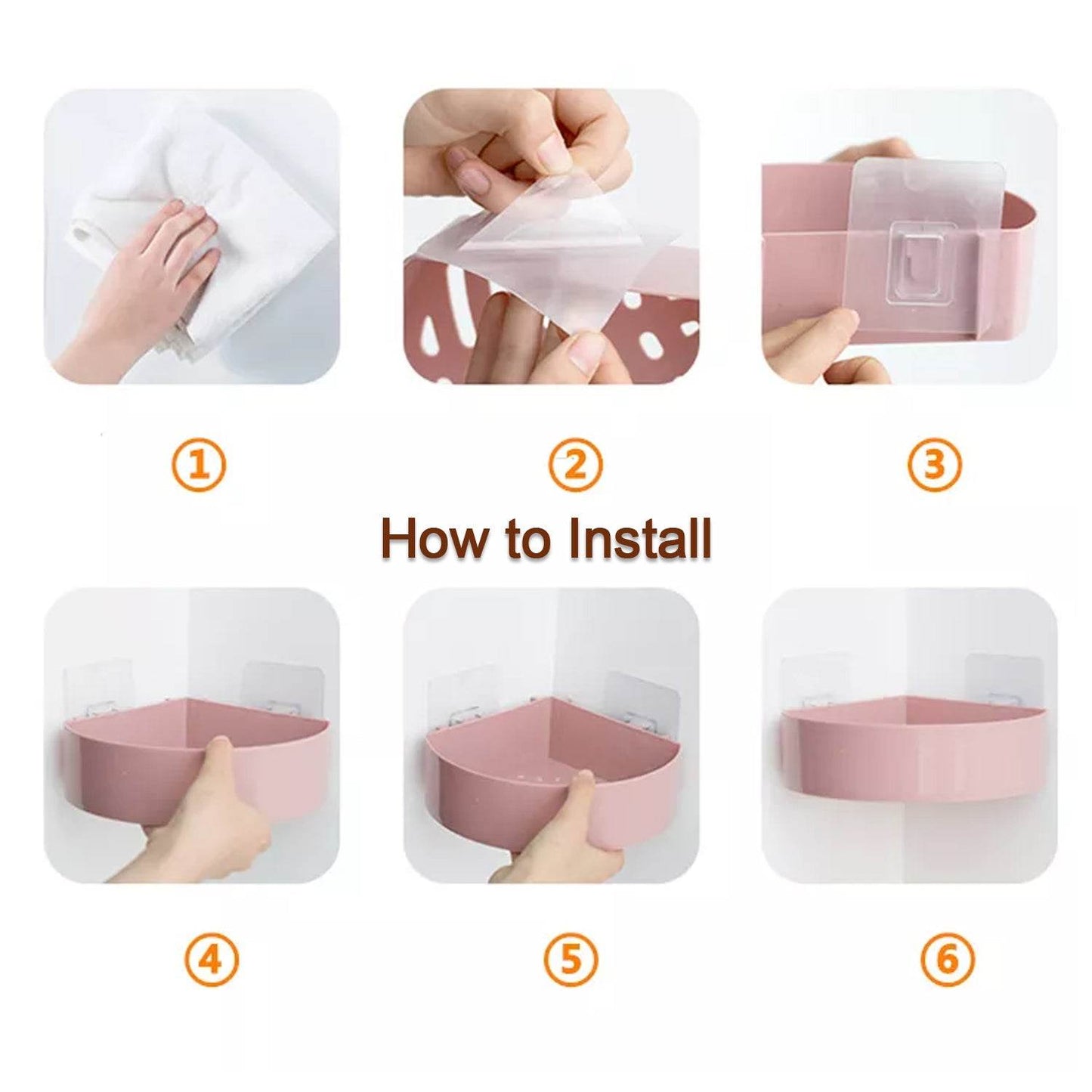 Corner Shelf Bathroom Kitchen Rack Self Adhesive Shower Caddy Plastic Triangle Wall Mount Storage Basket - infinityexculsivestore.com