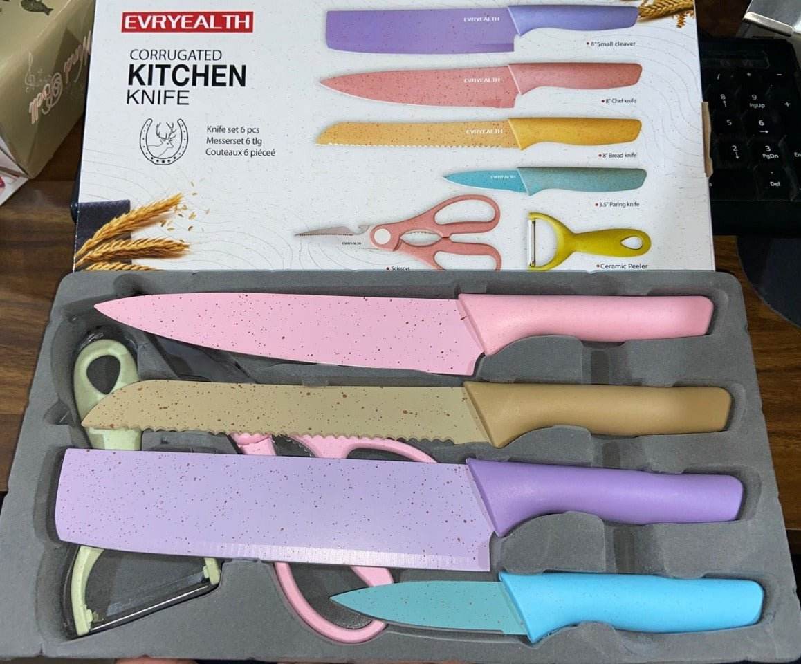 Corrugated 6Pc Kitchen Knife Set Professional Box Knife Set 6 Piece Forged Kitchen Knives with Box. - infinityexculsivestore.com