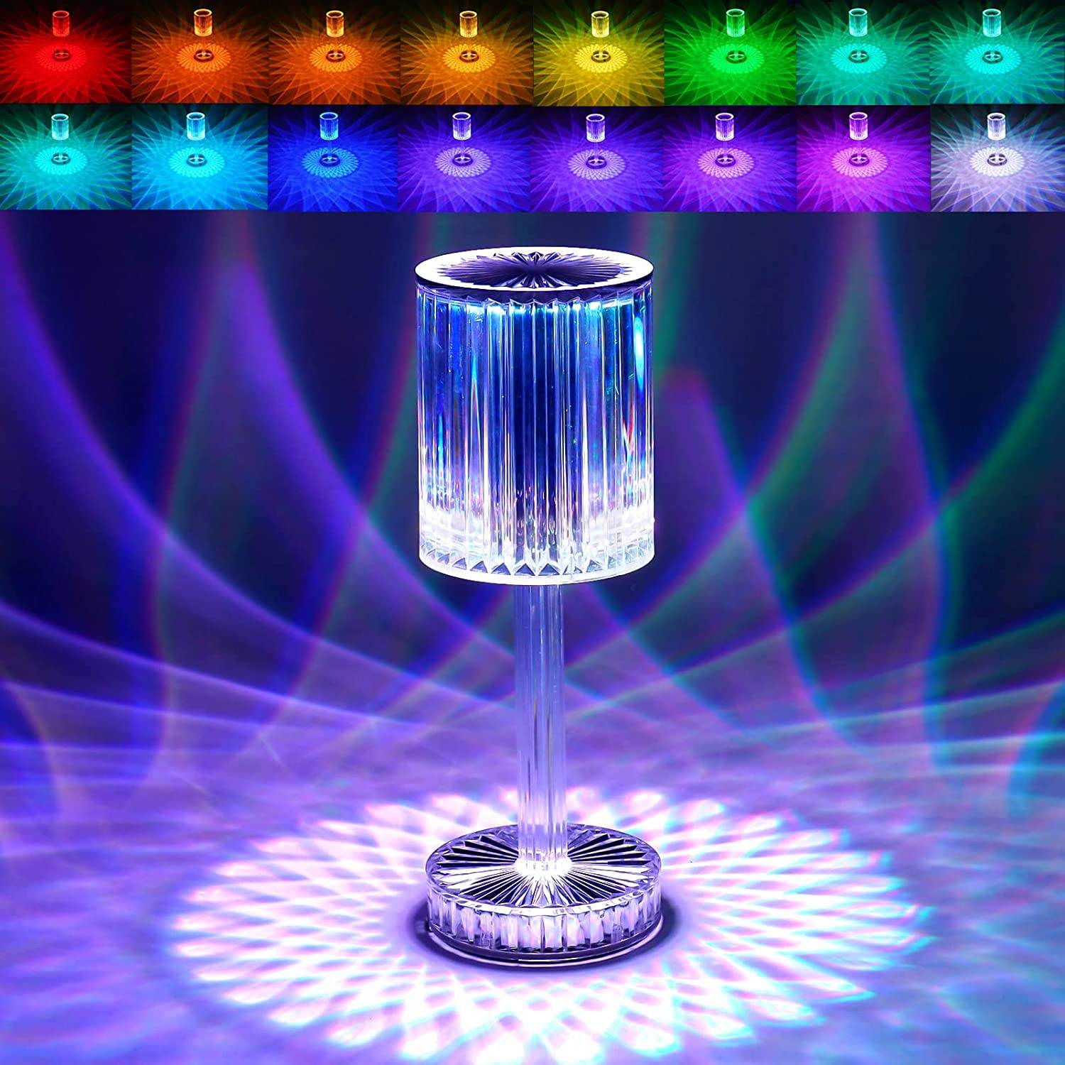 Crystal Table Lamp , Touch Control Atmosphere Nightstand Lamp With USB Charging Line - infinityexculsivestore.com