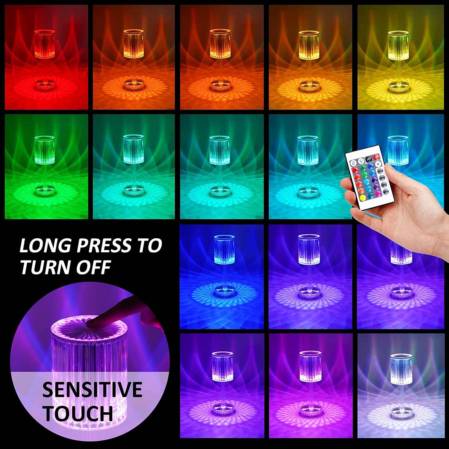 Crystal Table Lamp , Touch Control Atmosphere Nightstand Lamp With USB Charging Line - infinityexculsivestore.com