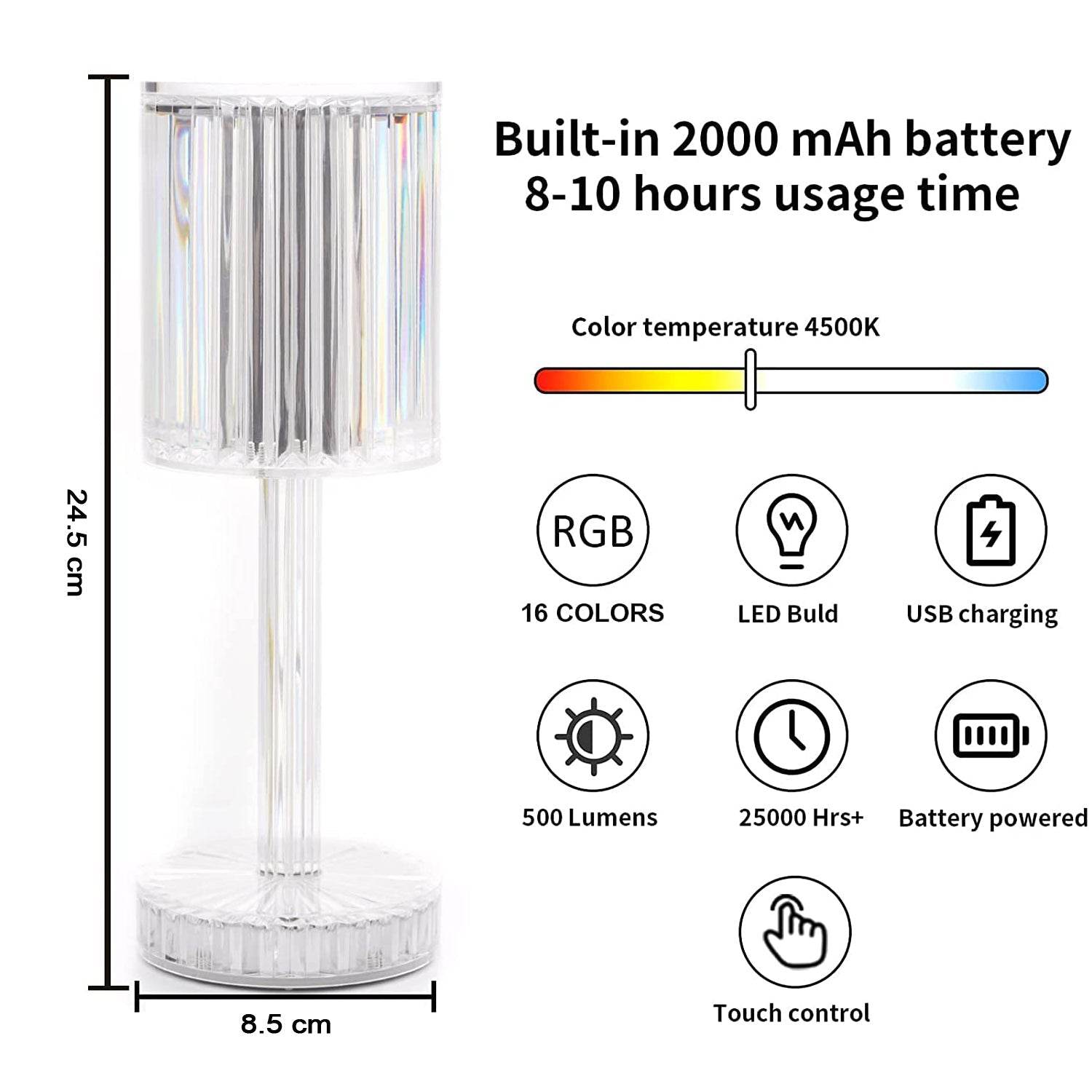 Crystal Table Lamp , Touch Control Atmosphere Nightstand Lamp With USB Charging Line - infinityexculsivestore.com