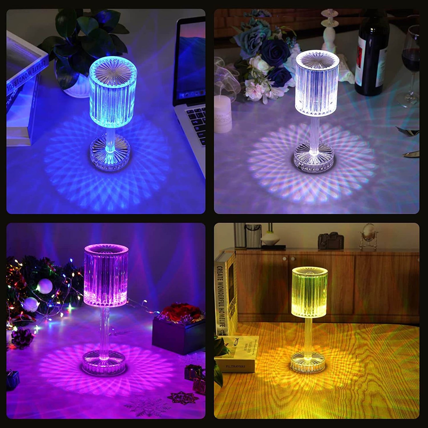 Crystal Table Lamp , Touch Control Atmosphere Nightstand Lamp With USB Charging Line - infinityexculsivestore.com