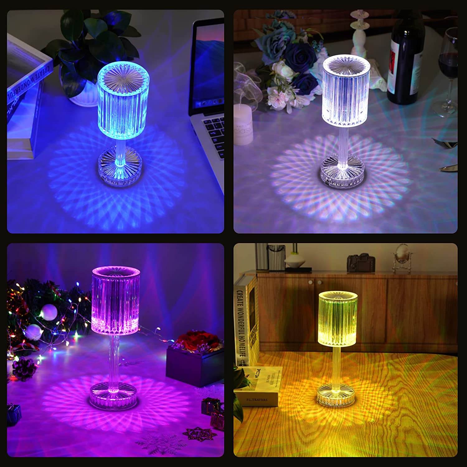 Crystal Table Lamp , Touch Control Atmosphere Nightstand Lamp With USB Charging Line - infinityexculsivestore.com