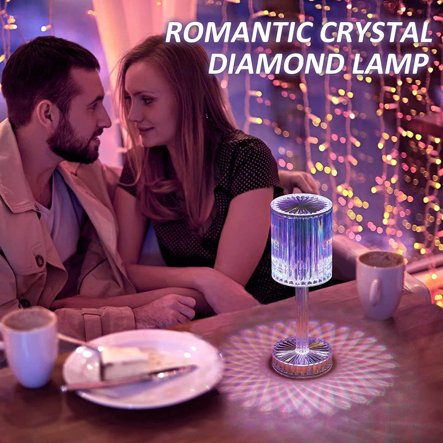 Crystal Table Lamp , Touch Control Atmosphere Nightstand Lamp With USB Charging Line - infinityexculsivestore.com