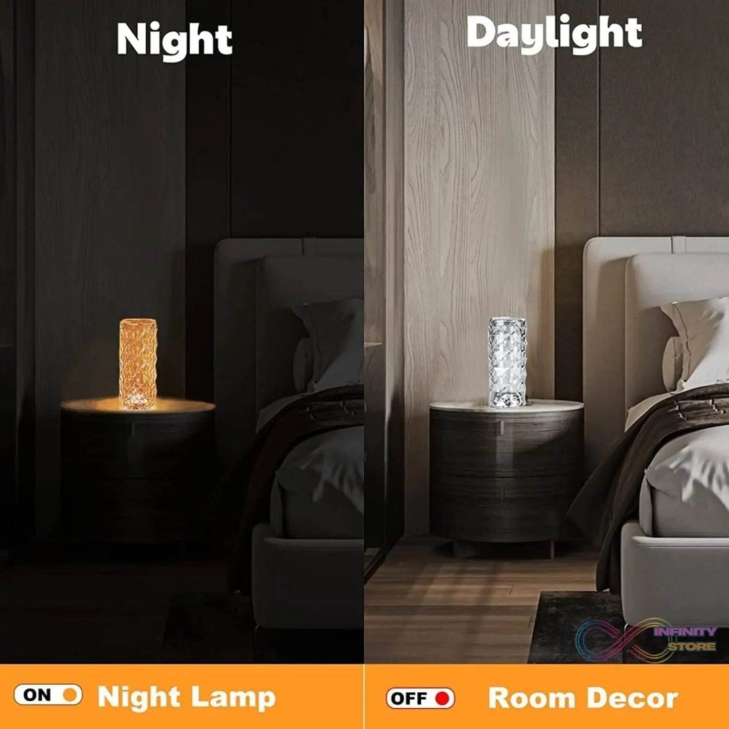 Crystal Touch Night Light (16 Colors) - Rose Diamond Table Lamp with Remote Control, USB Table Lamp, Romantic Date Lighting Decor for Festival, Bedroom, Dining Room - infinityexculsivestore.com