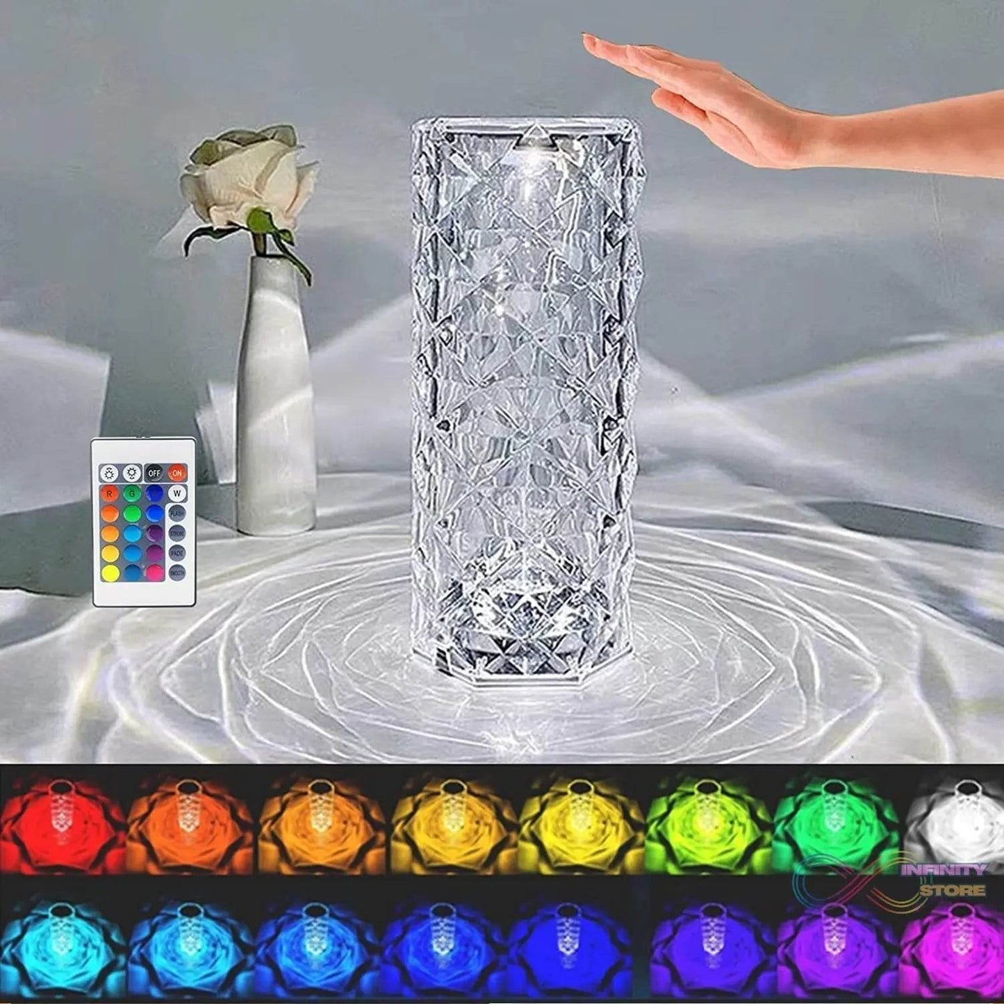 Crystal Touch Night Light (16 Colors) - Rose Diamond Table Lamp with Remote Control, USB Table Lamp, Romantic Date Lighting Decor for Festival, Bedroom, Dining Room - infinityexculsivestore.com
