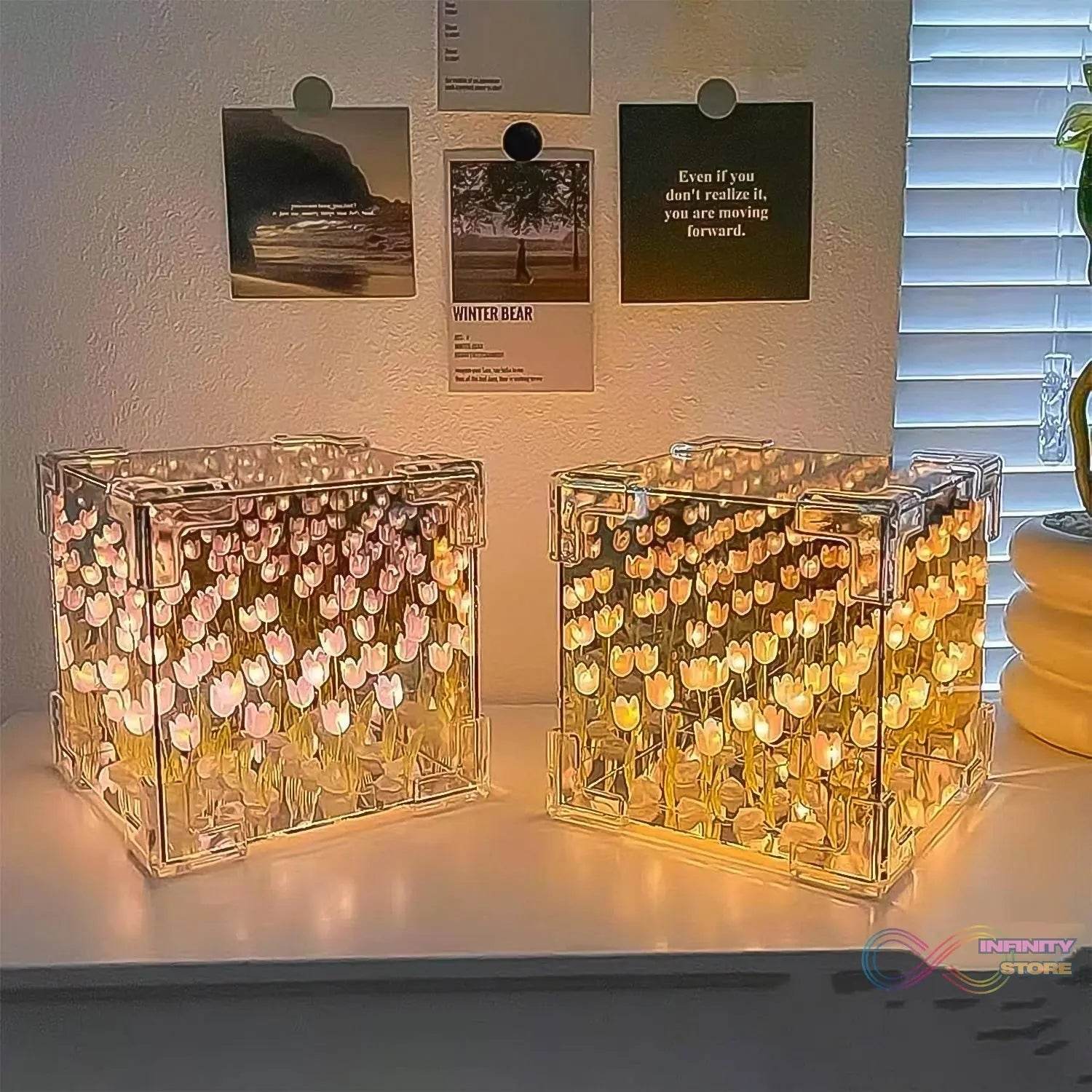 Cube Tulip Night Lamp | Led Decorative Nights Lamp (Multicolor & Design / 1 Set) - infinityexculsivestore.com
