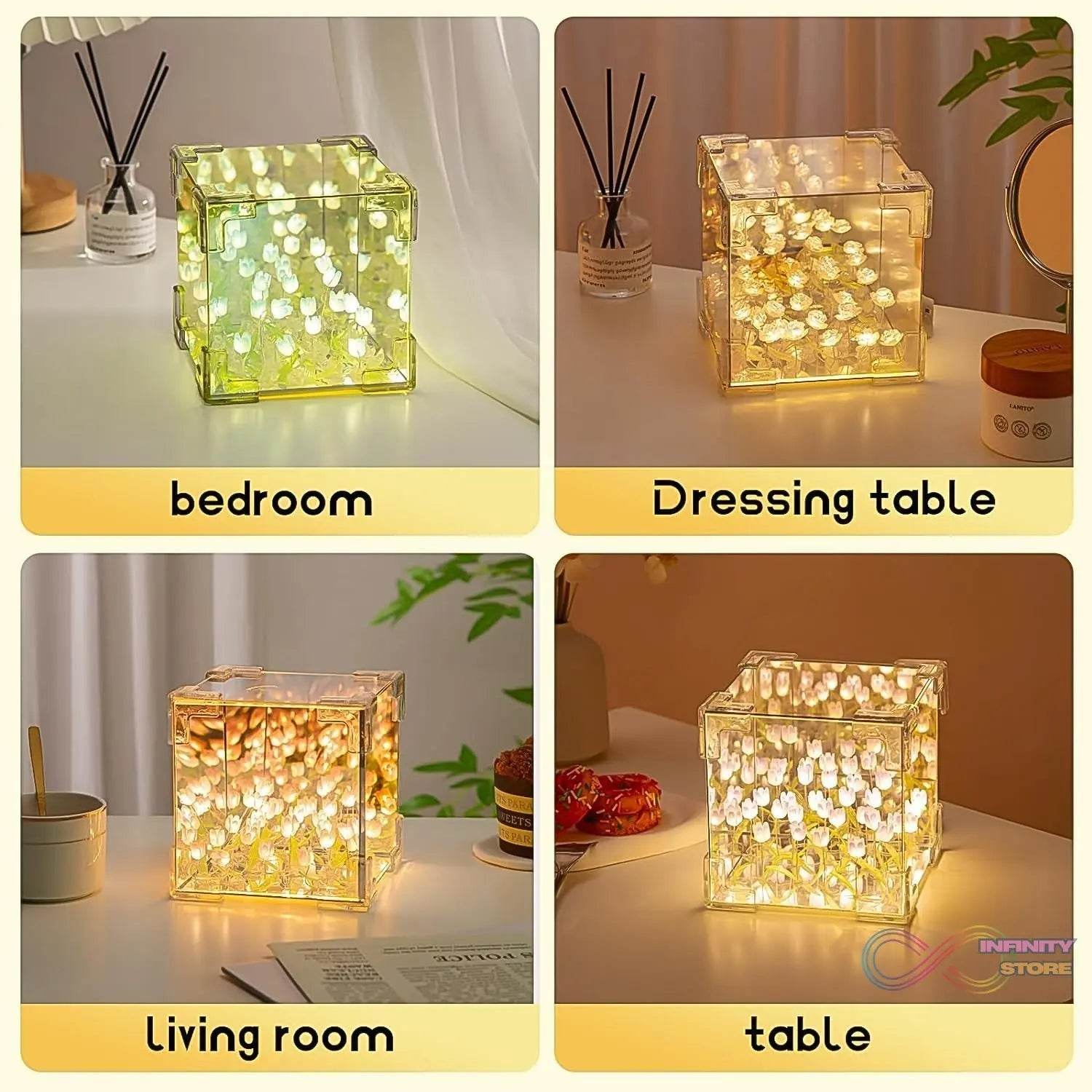 Cube Tulip Night Lamp | Led Decorative Nights Lamp (Multicolor & Design / 1 Set) - infinityexculsivestore.com