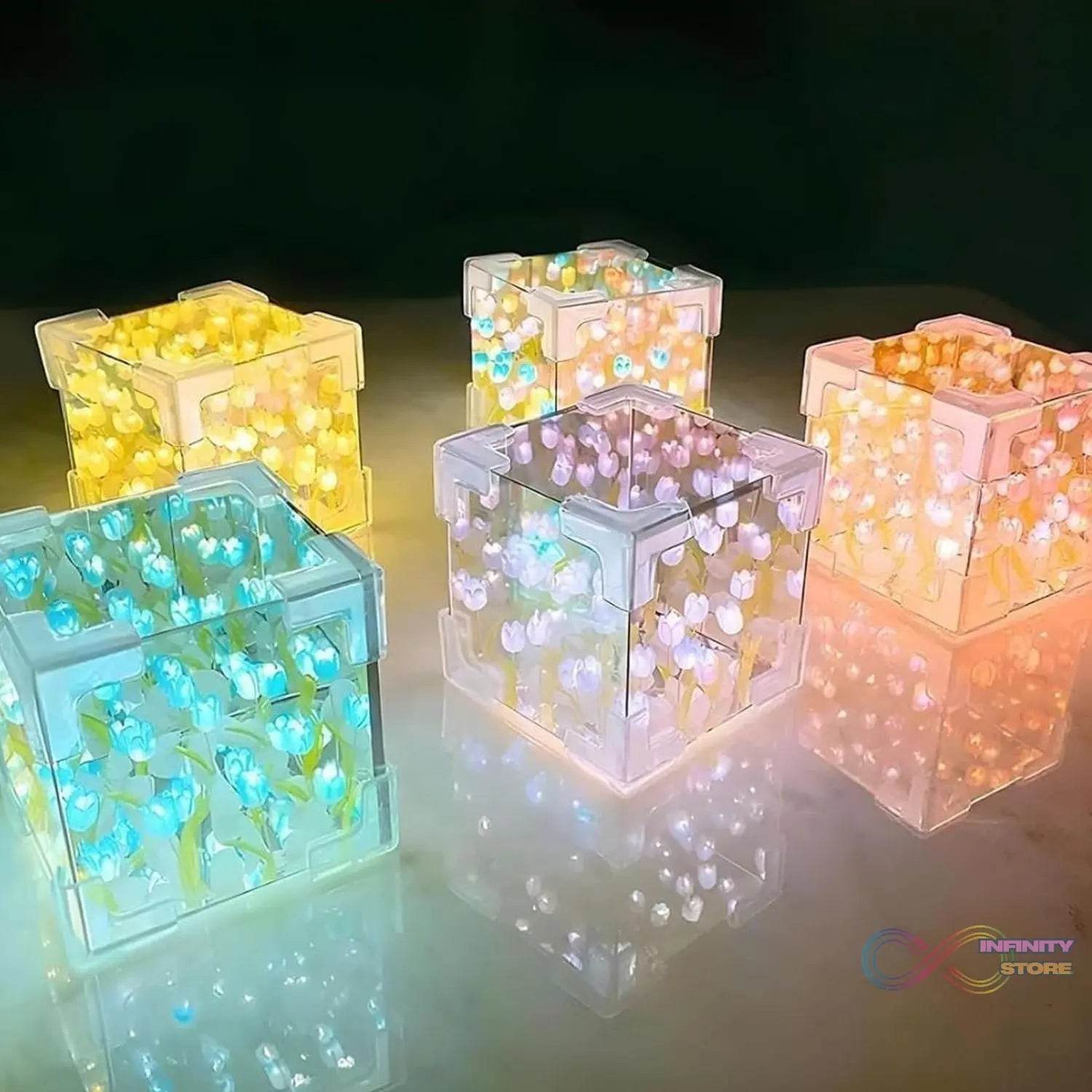 Cube Tulip Night Lamp | Led Decorative Nights Lamp (Multicolor & Design / 1 Set) - infinityexculsivestore.com