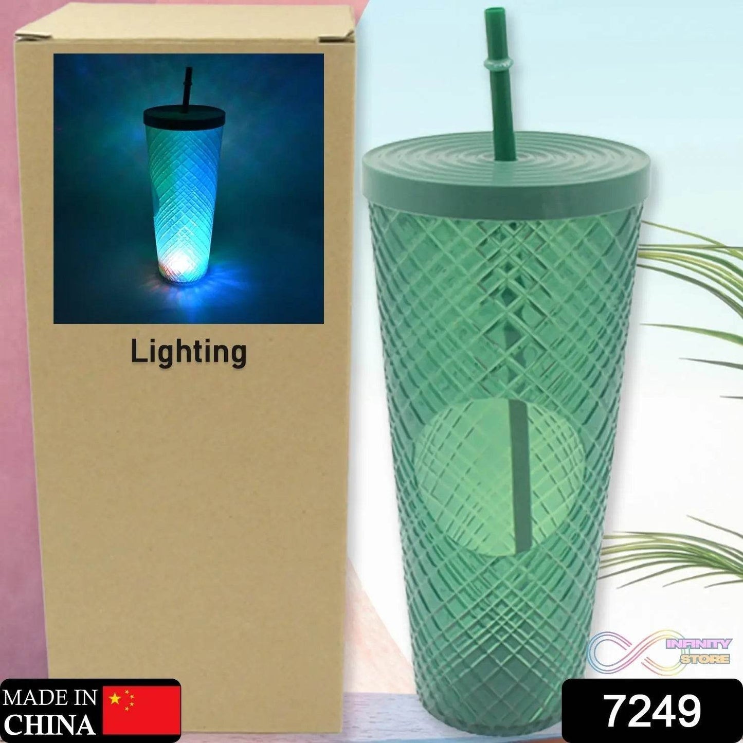 Cup with Straw & LED Lighting Reusable Matte Studded Tumbler with Leak Proof Lid Water Cup Travel Mug Coffee Ice Water Bottle Double Walled Insulated Tumbler BPA Free (1 Pc) - infinityexculsivestore.com