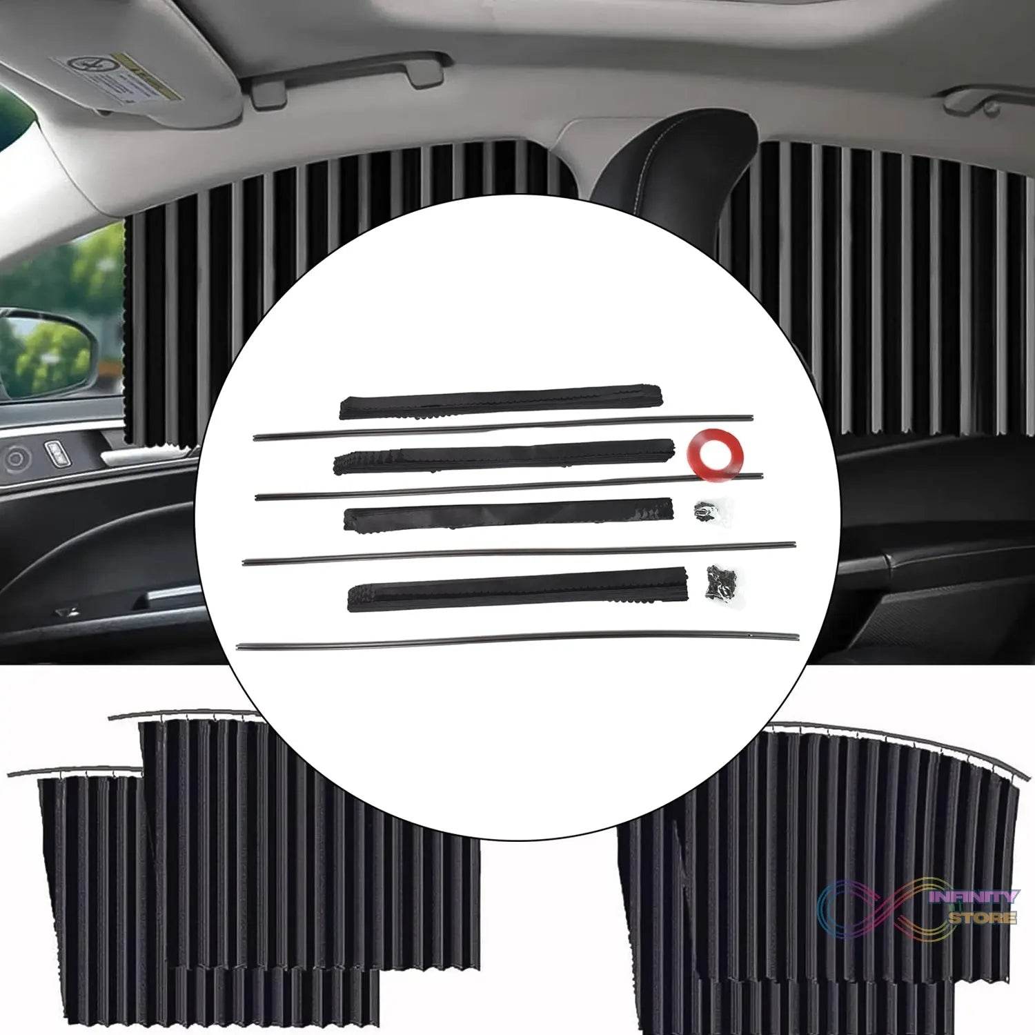Curtain for Car Window | Heat & Sunshade Protection (4 Pcs With Curtain Hook & Adhesive Tap Set)q - infinityexculsivestore.com
