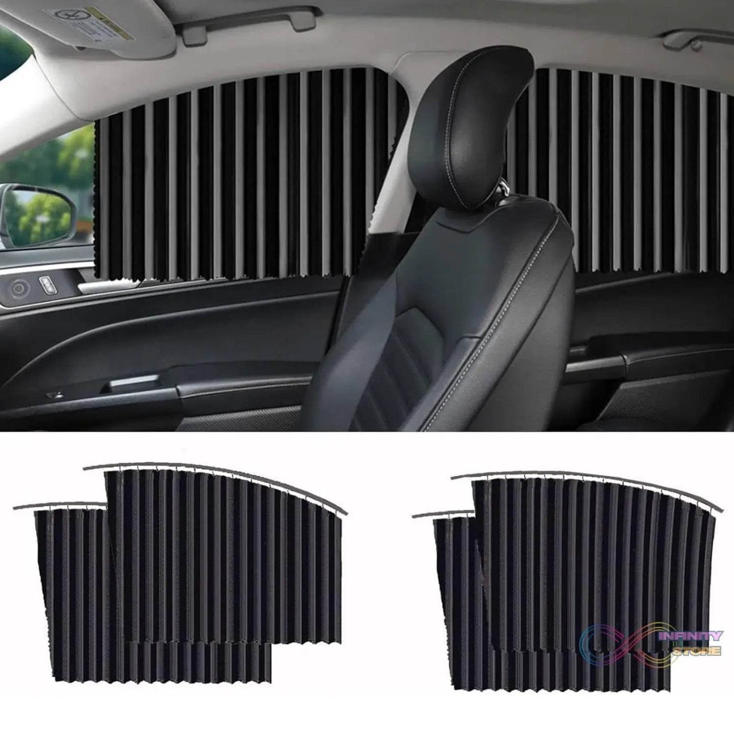 Curtain for Car Window | Heat & Sunshade Protection (4 Pcs With Curtain Hook & Adhesive Tap Set)q - infinityexculsivestore.com