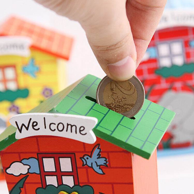 Cute Cartoon House Shaped Lovely Wooden Piggy Bank Money Bank - infinityexculsivestore.com