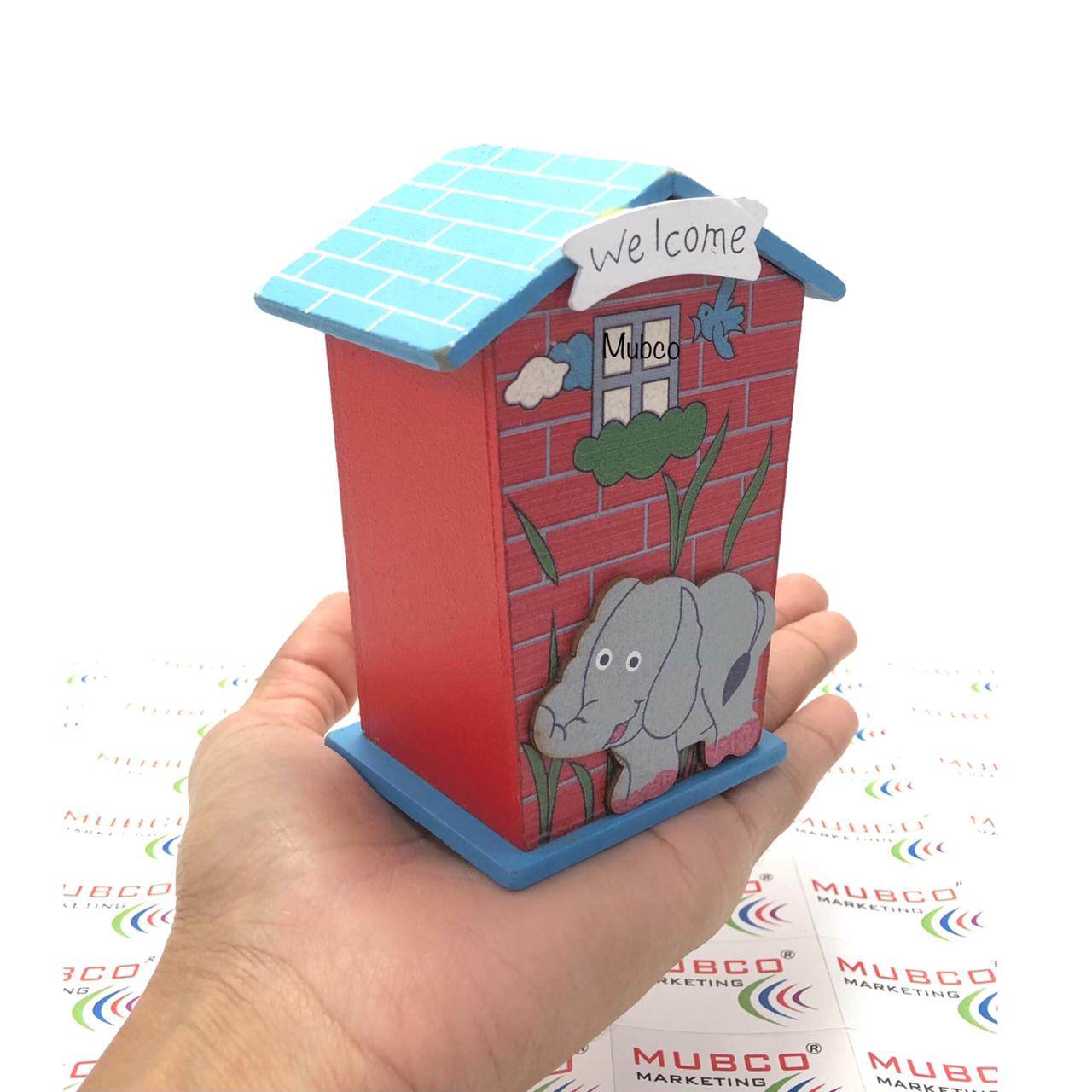 Cute Cartoon House Shaped Lovely Wooden Piggy Bank Money Bank - infinityexculsivestore.com