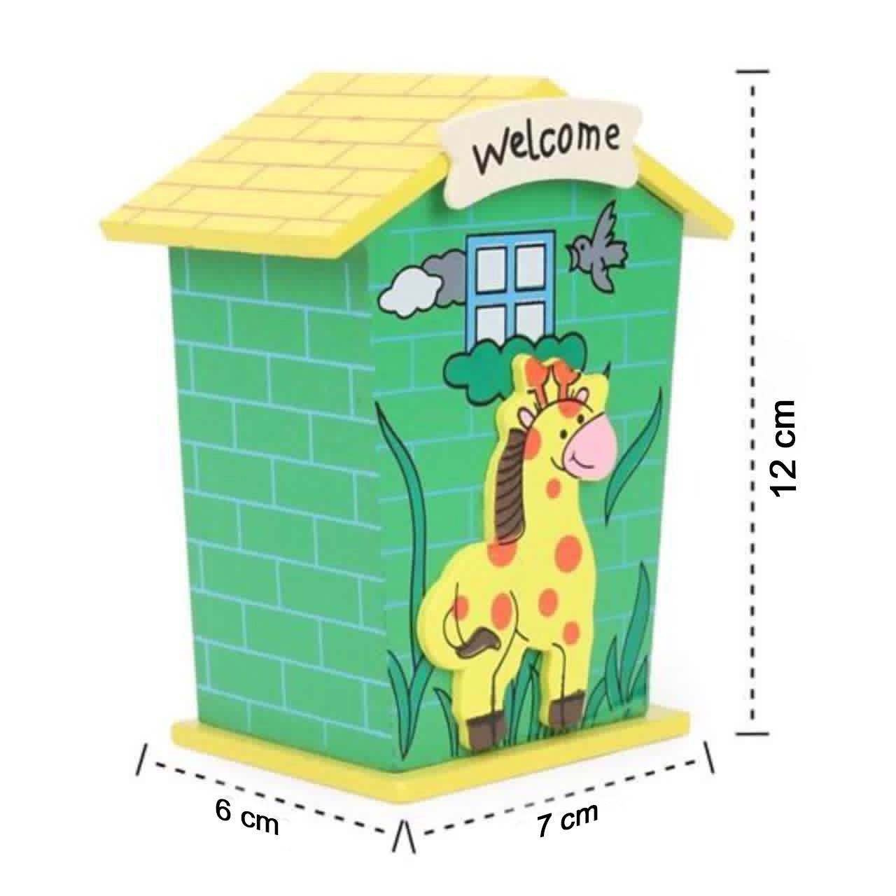 Cute Cartoon House Shaped Lovely Wooden Piggy Bank Money Bank - infinityexculsivestore.com